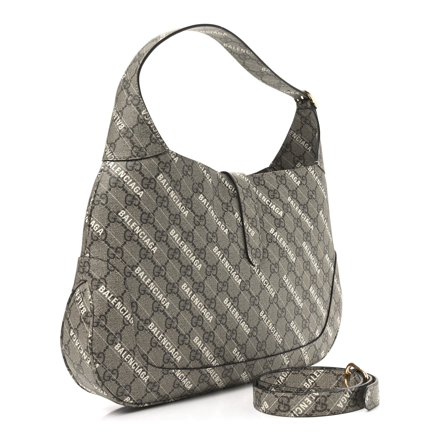 X BALENCIAGA GG Supreme Monogram Logo Print Medium Jackie 1961 Hobo Beige Ebony
