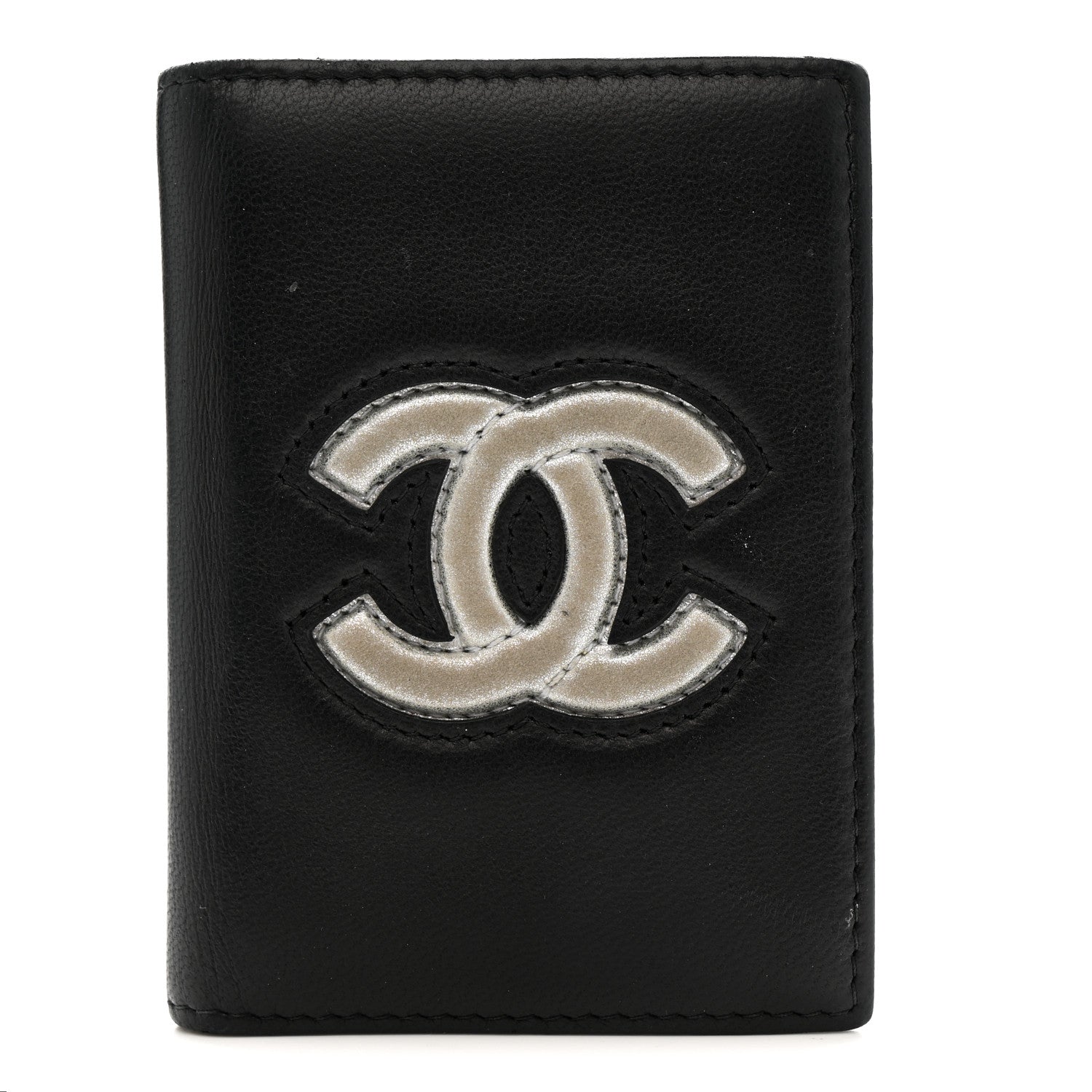Calfskin Card Holder Black Silver