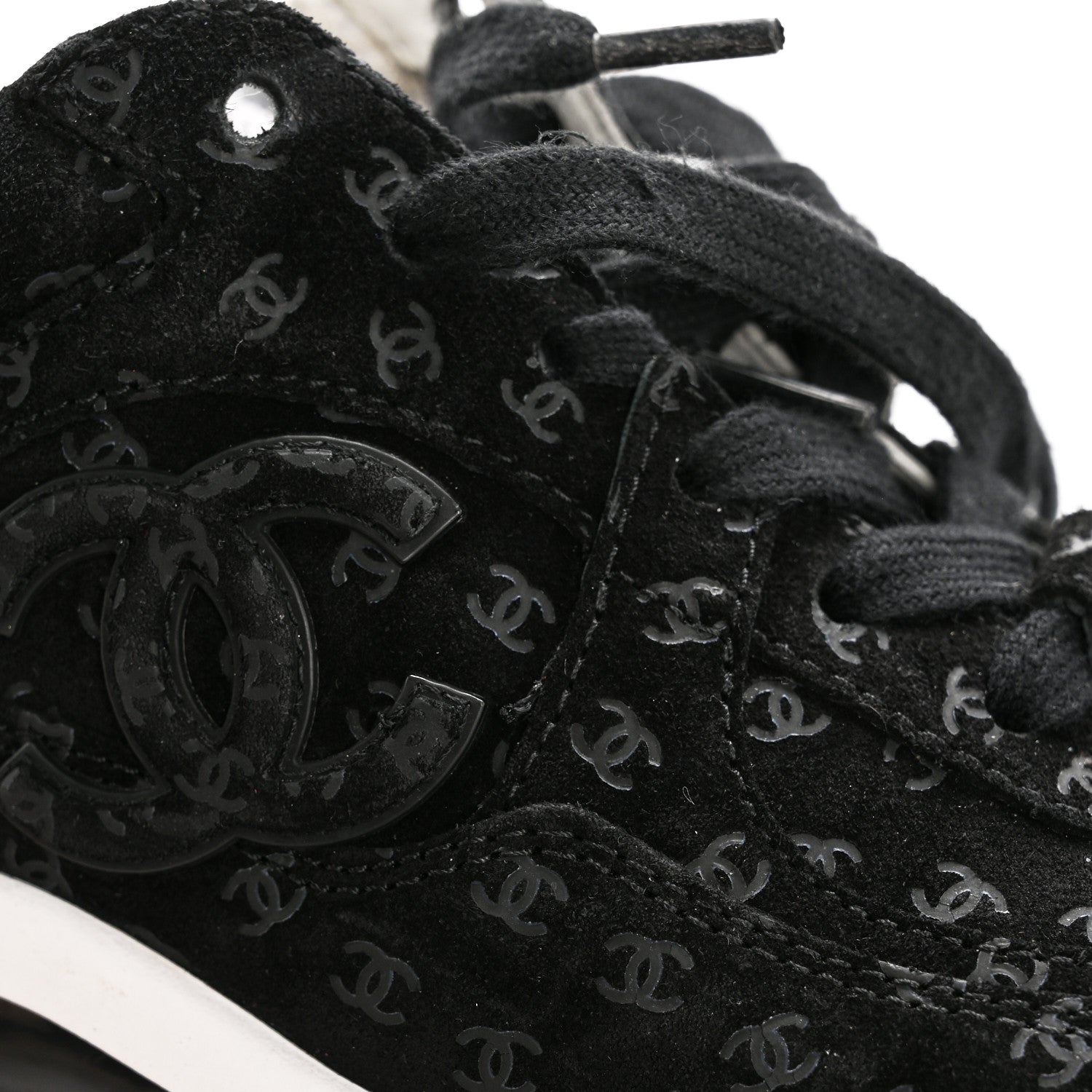 Suede Calfskin Printed CC Sneakers 35 Black