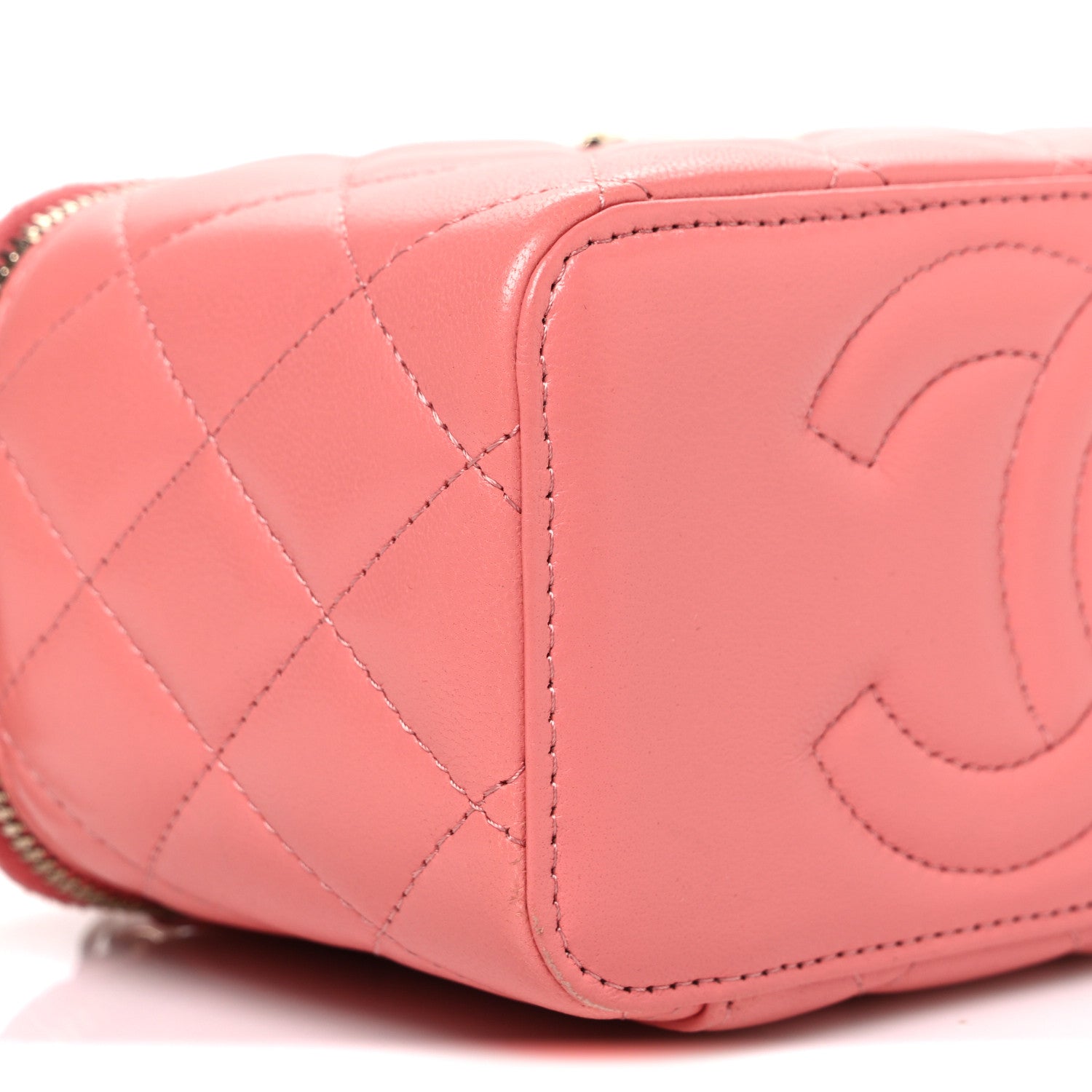 Lambskin Quilted Small Charming Top Handle Vanity Case With Chain Pink