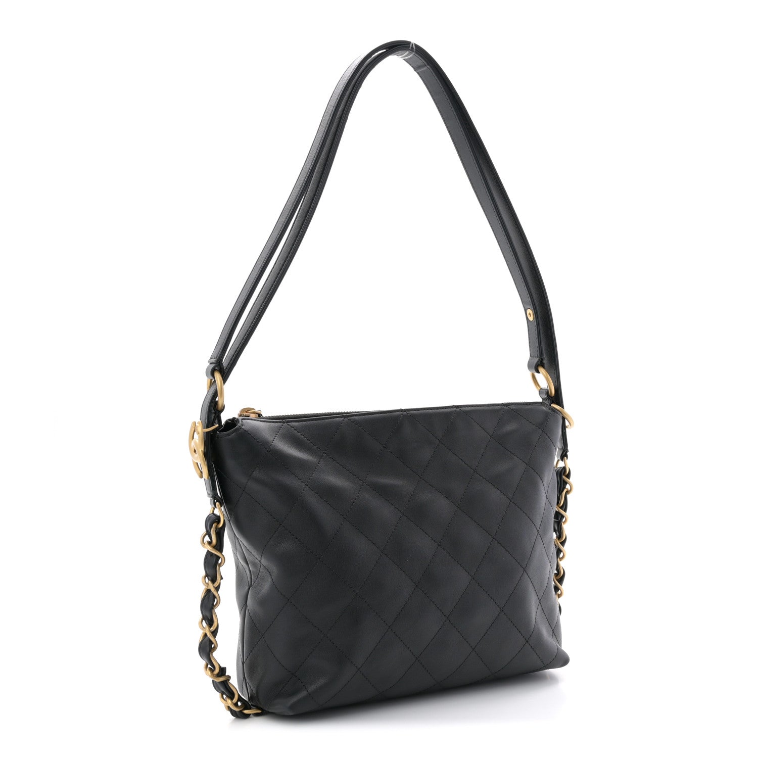 Calfskin Quilted Convertible CC Chain Hobo Black