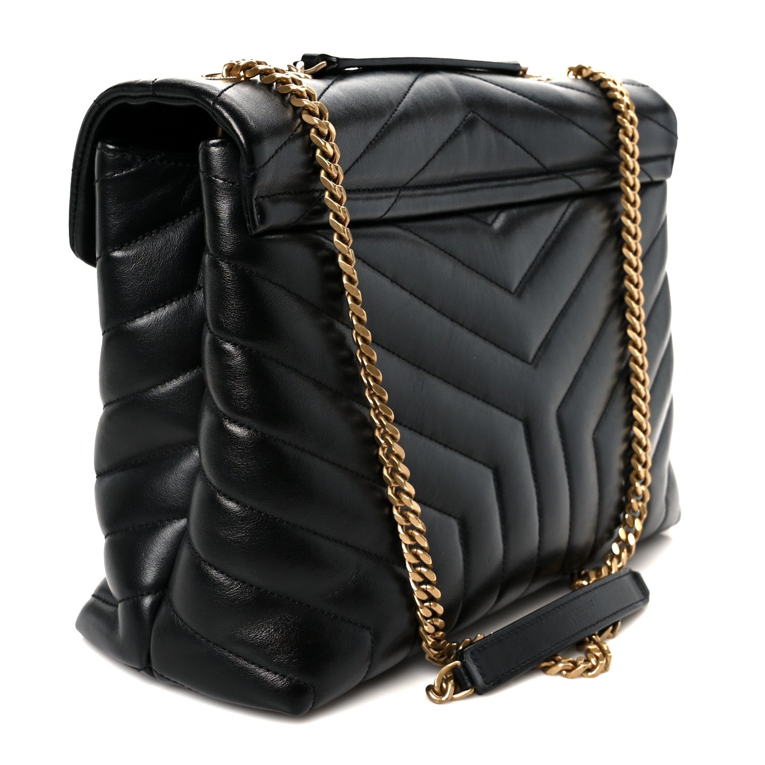 Calfskin Y Quilted Monogram Medium Loulou Chain Satchel Black