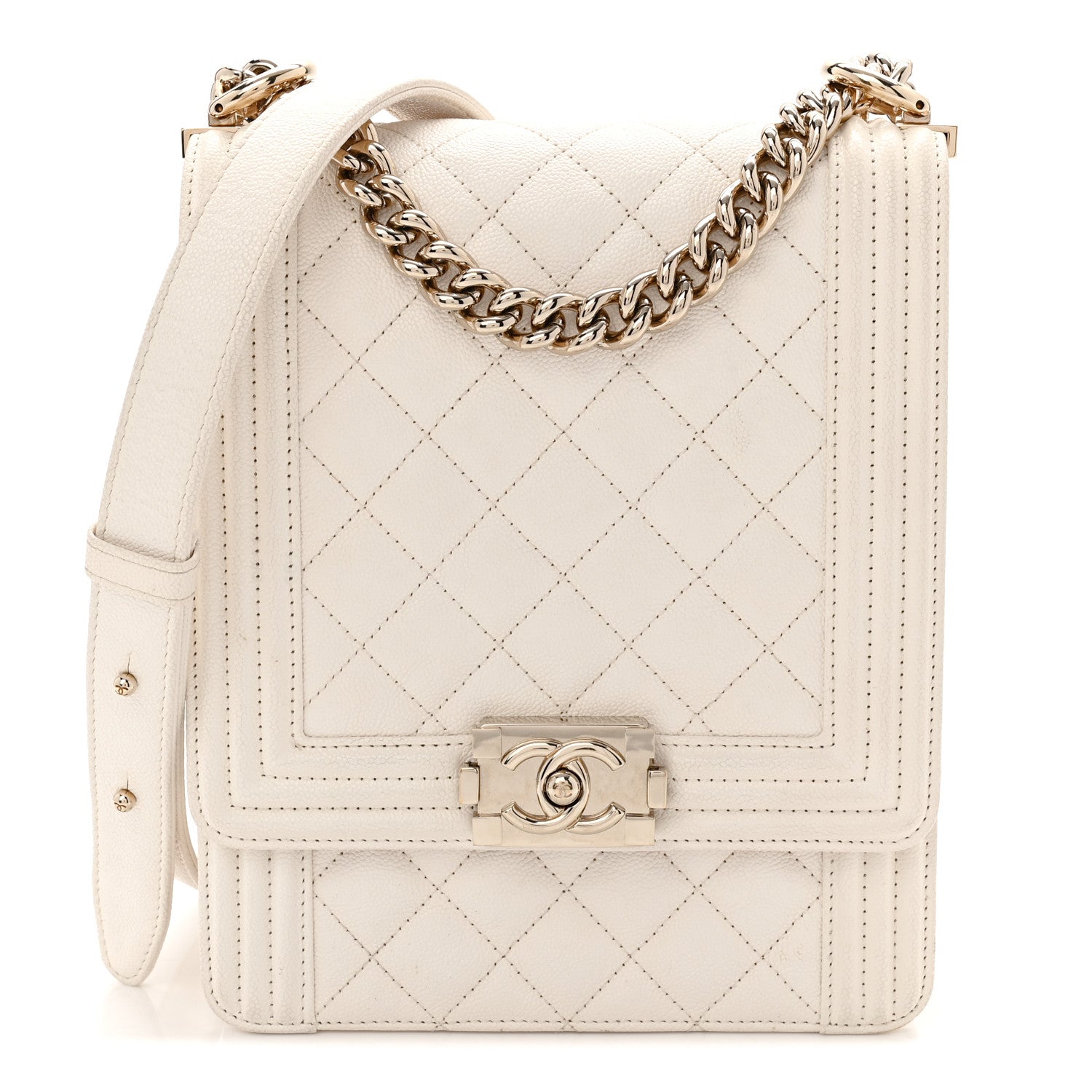 Caviar Quilted North South Boy Flap White