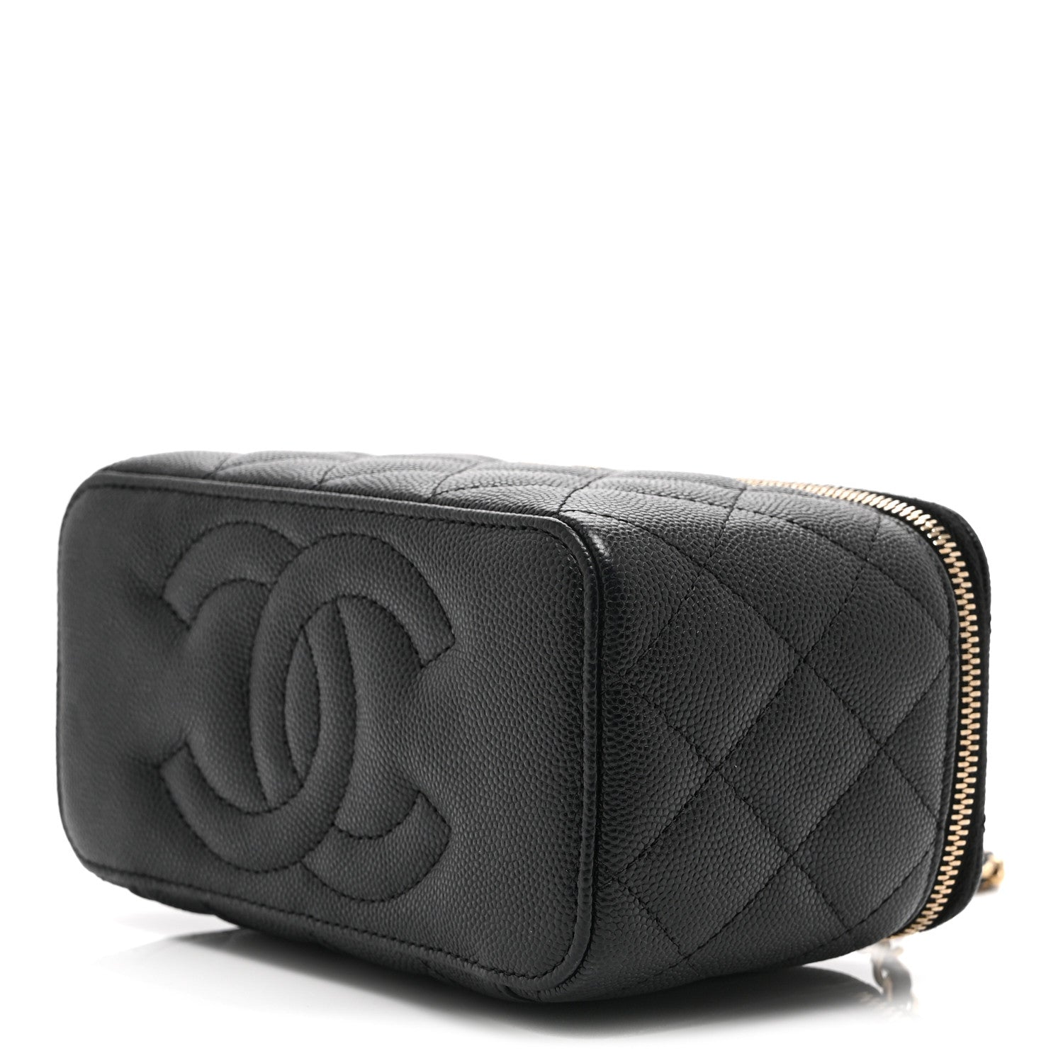 Caviar Quilted Small Vanity Case With Chain Black