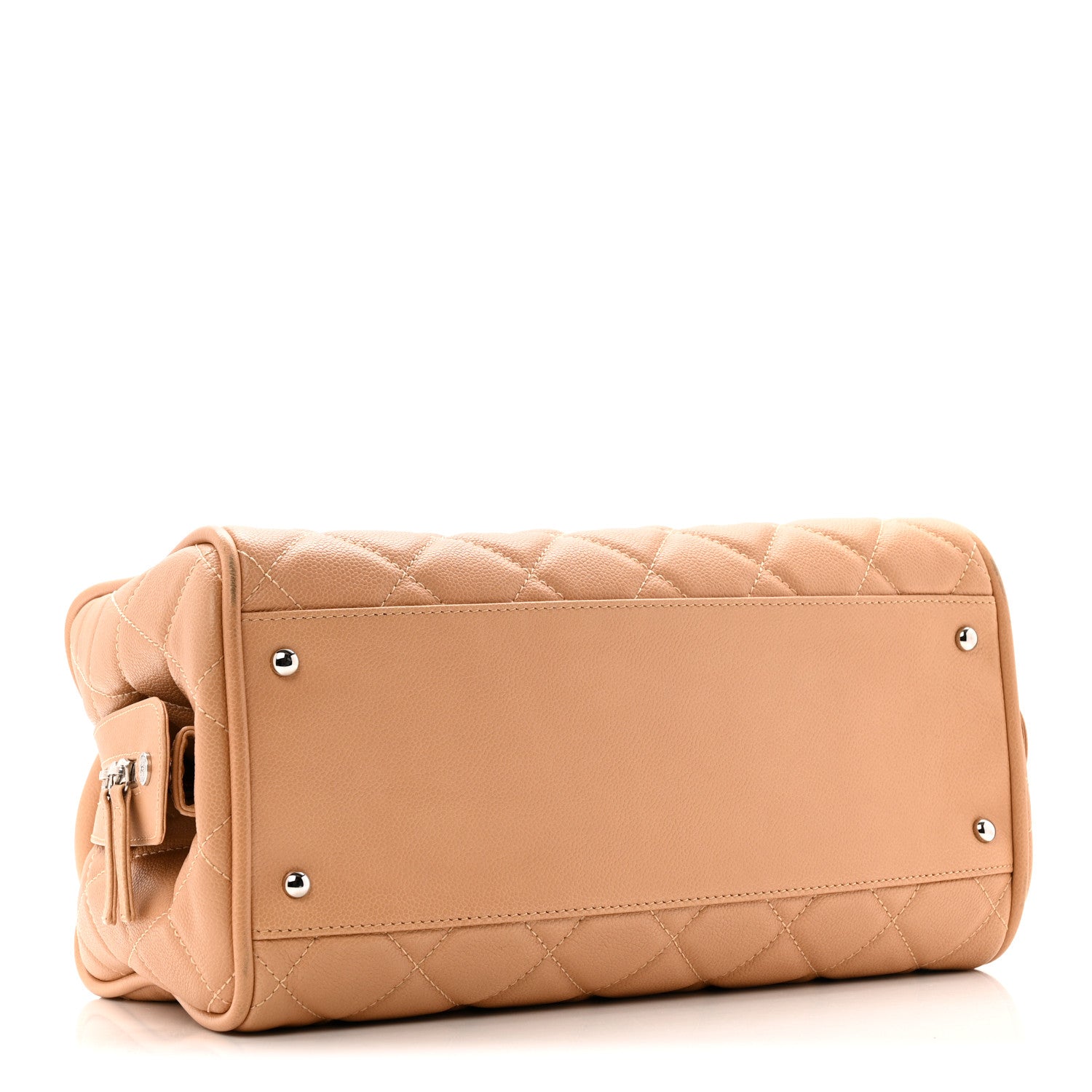 Caviar Quilted Timeless Bowler Beige