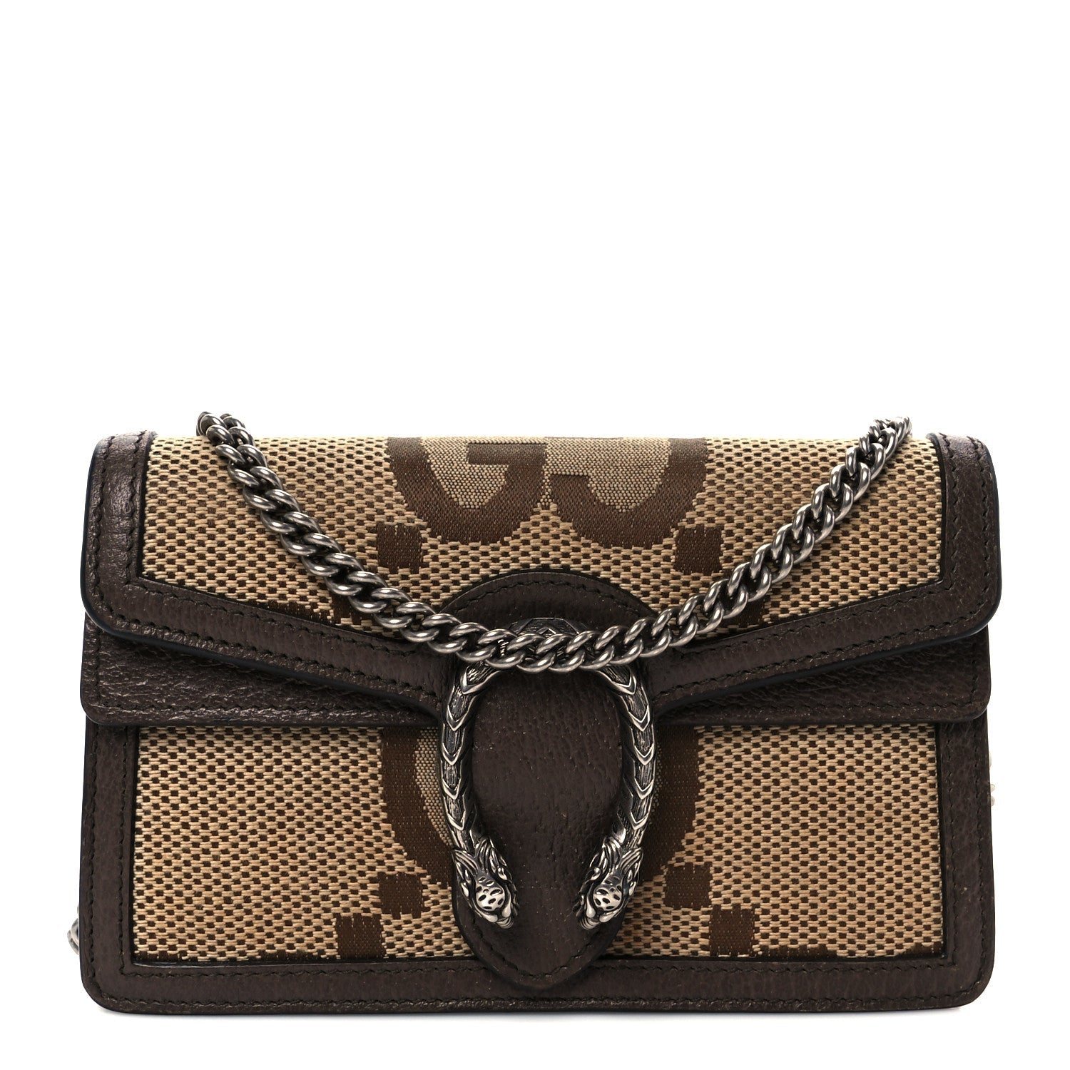 Monogram Jumbo GG Textured Dollar Calfskin Super Mini Dionysus Shoulder Bag Camel Ebony New Acero