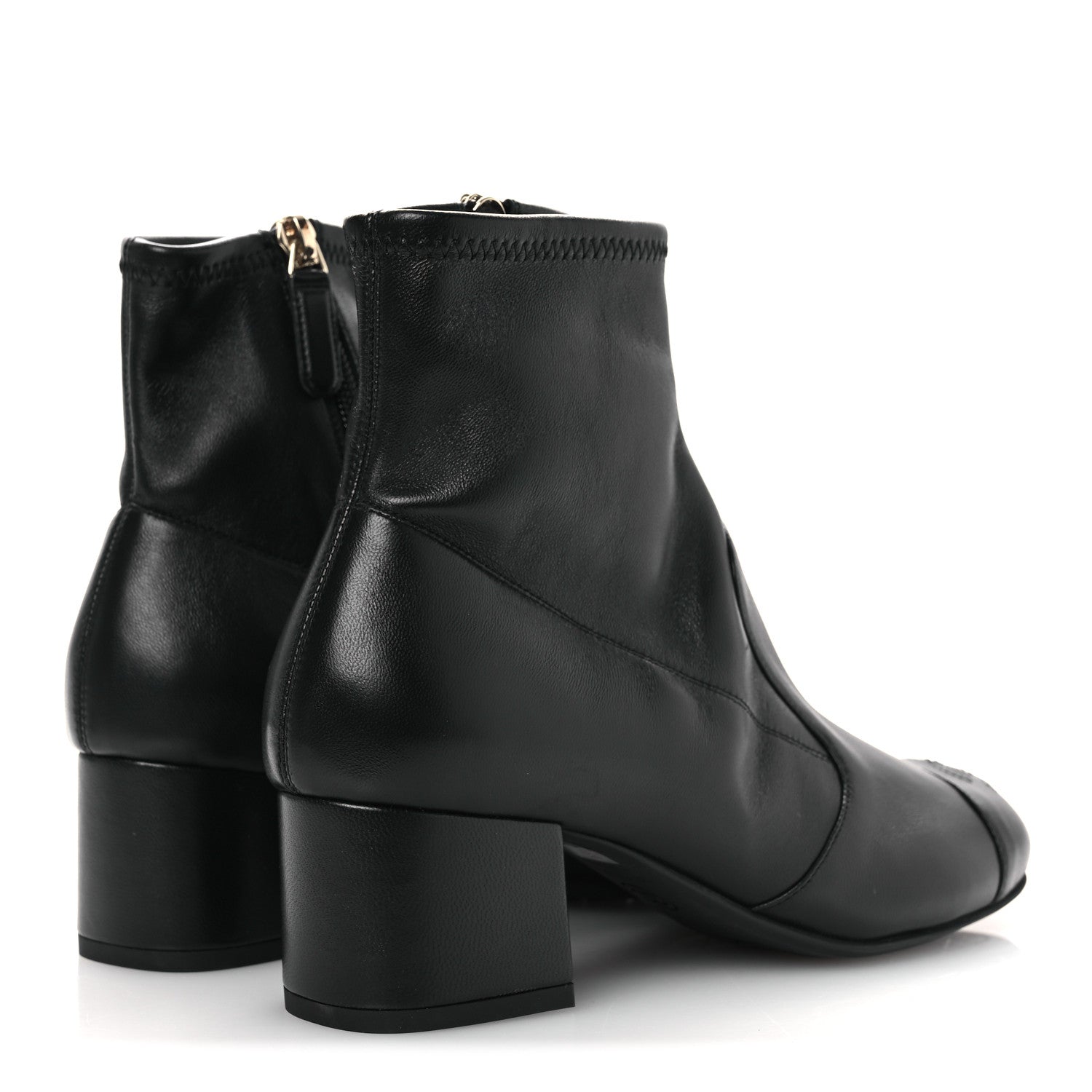 Stretch Lambskin Cap Toe CC Short Boots 36.5 Black