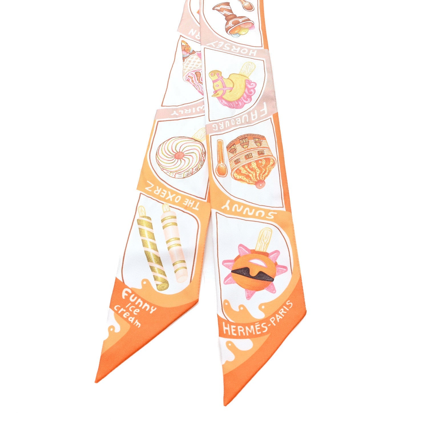 Silk Funny Ice Cream Twilly Orange Creme Beige