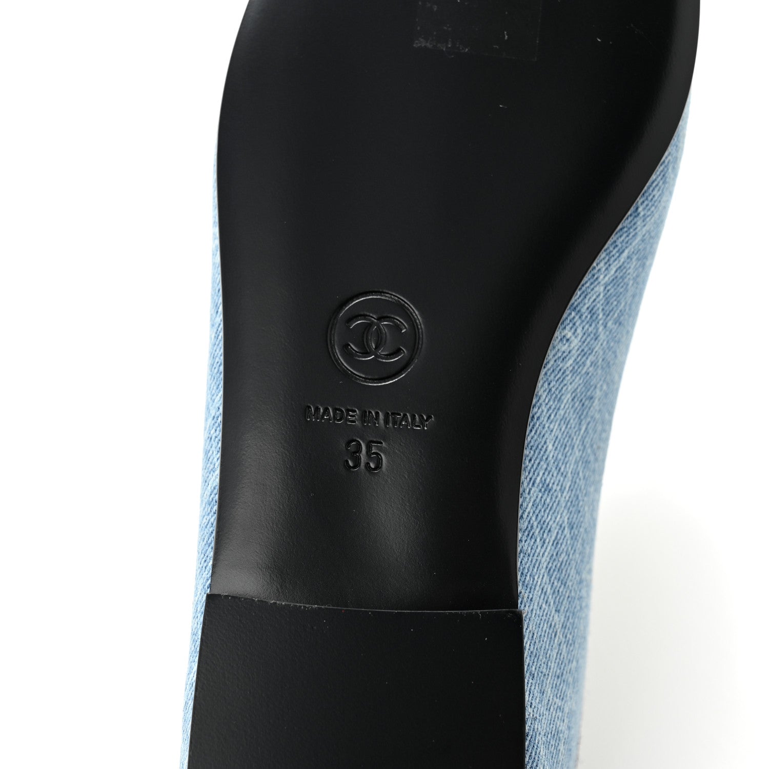 Denim Printed Quilt CC Cap Toe Ballerina Flats 35 Light Blue Dark Grey