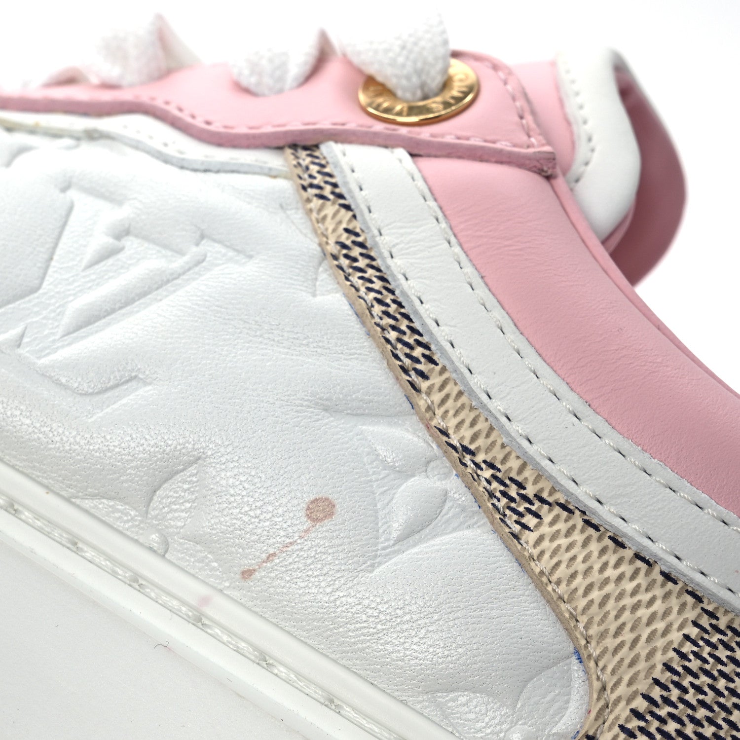 Monogram Embossed Calfskin Damier Azur Time Out Sneakers 36 Rose Clair Pink