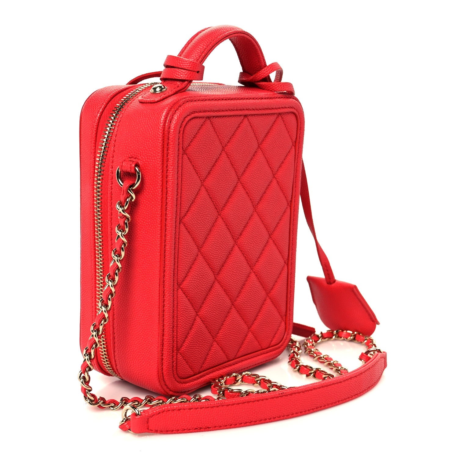 Caviar Quilted CC North South Filigree Vanity Case Red