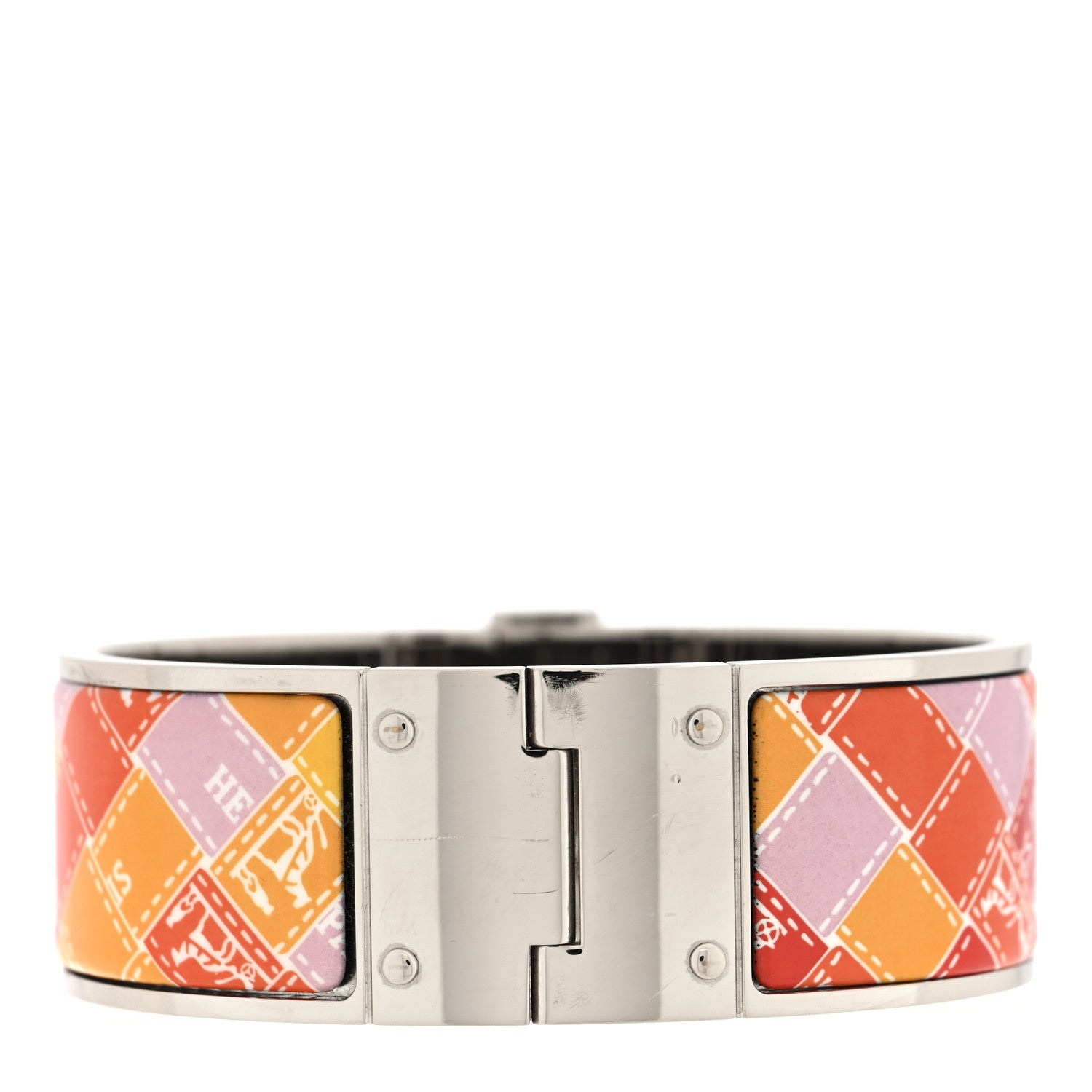 Enamel Printed Wide Square Bolduc Hinged Bracelet S Life In Orange