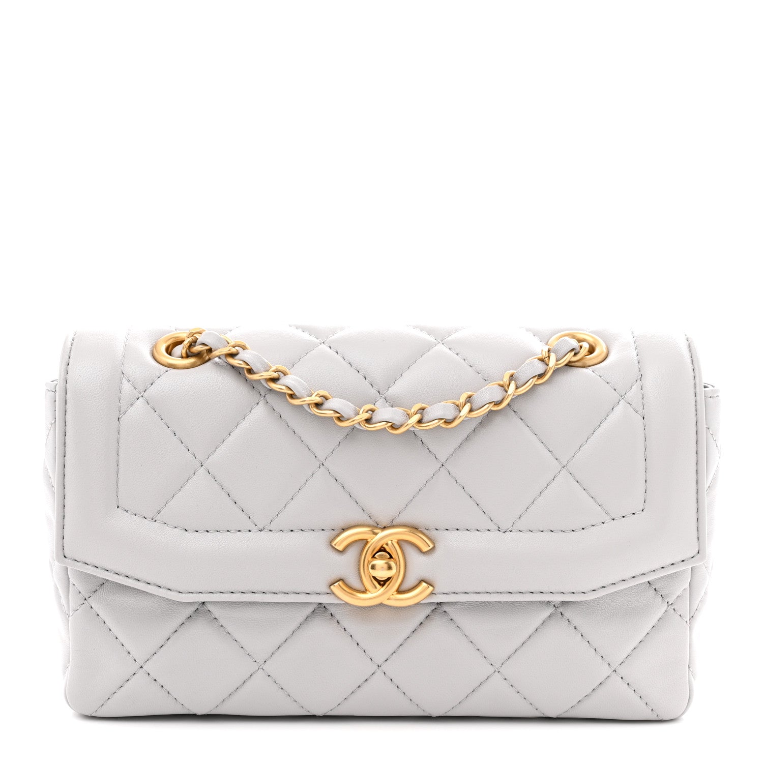 Shiny Lambskin Quilted Mini Flap Grey
