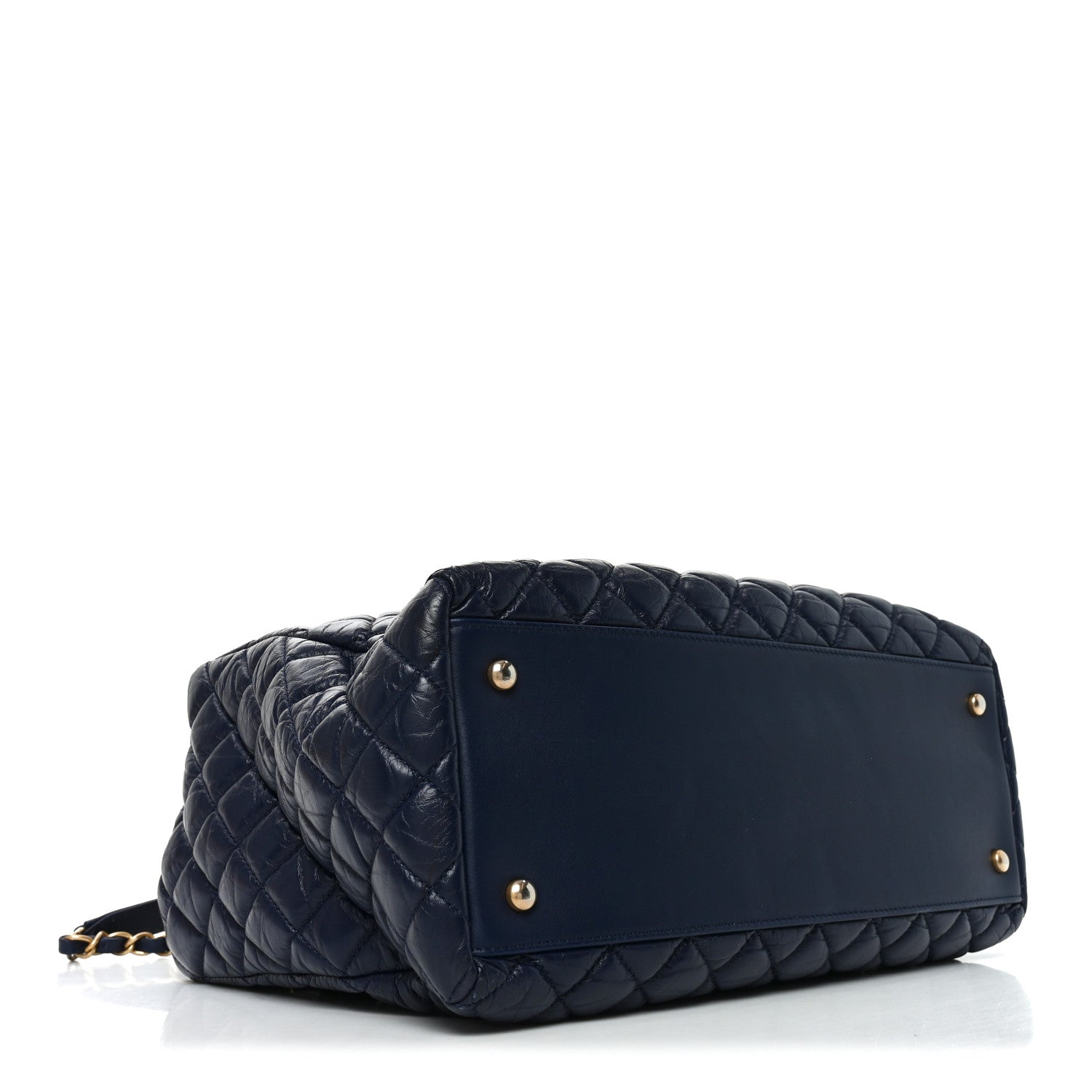 Aged Calfskin Quilted Medium Coco Handle Shopping Tote Navy