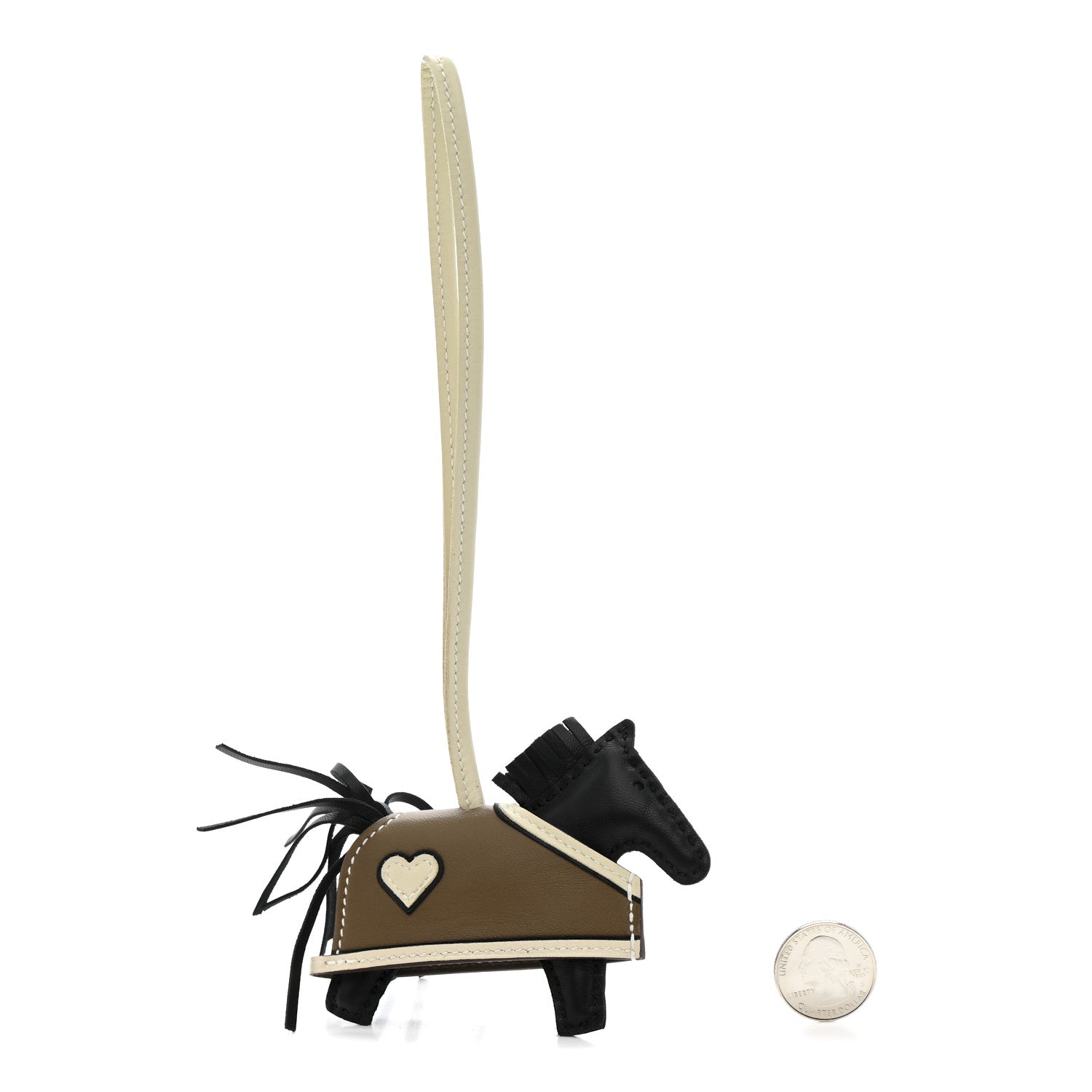 Milo Lambskin Grigri Rodeo Robeo Coeur Bag Charm PM Black Craie Etoupe