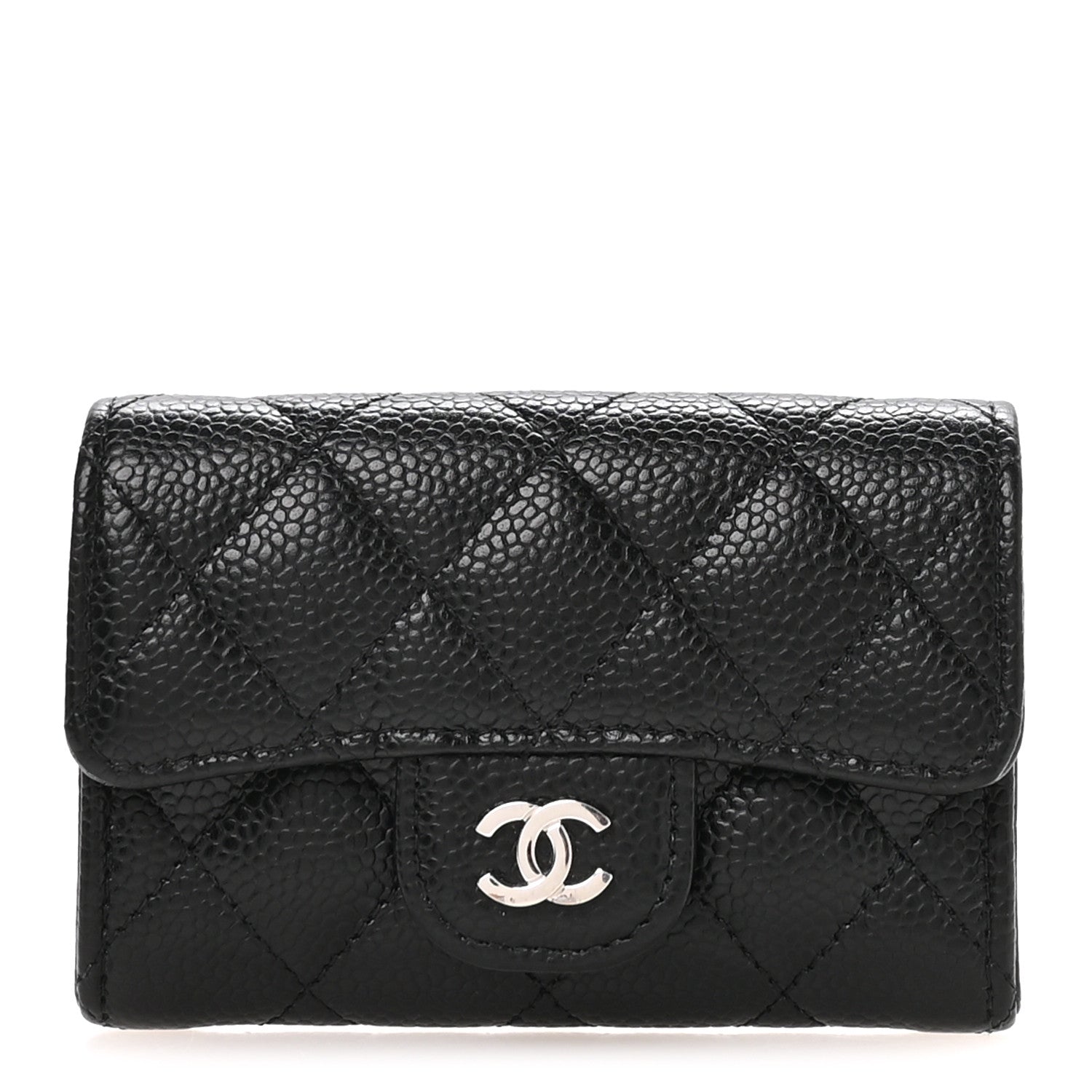 Caviar Quilted Flap Card Holder Wallet Black