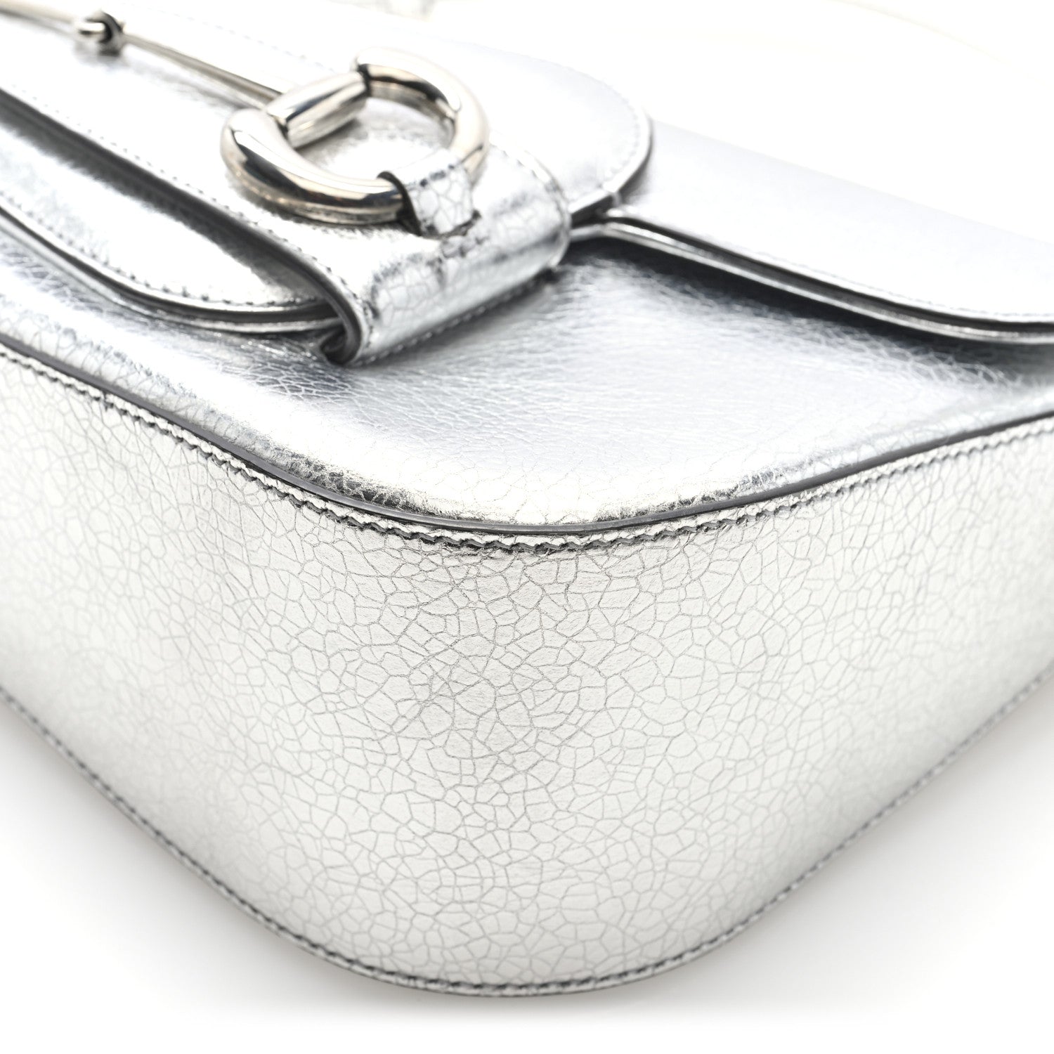 Metallic Calfskin Small Horsebit 1955 Asymmetric Shoulder Bag Silver