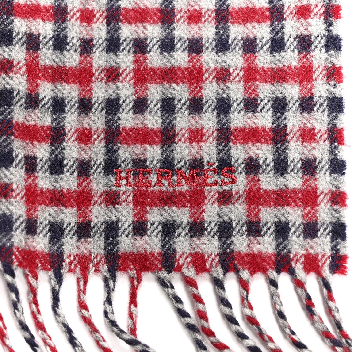 Cashmere H Ecossais Muffler Marine Bordeaux Gris Clair