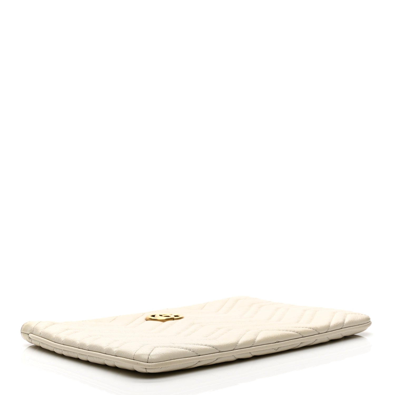 Calfskin Matelasse Chevron Heart GG Marmont Clutch Mystic White