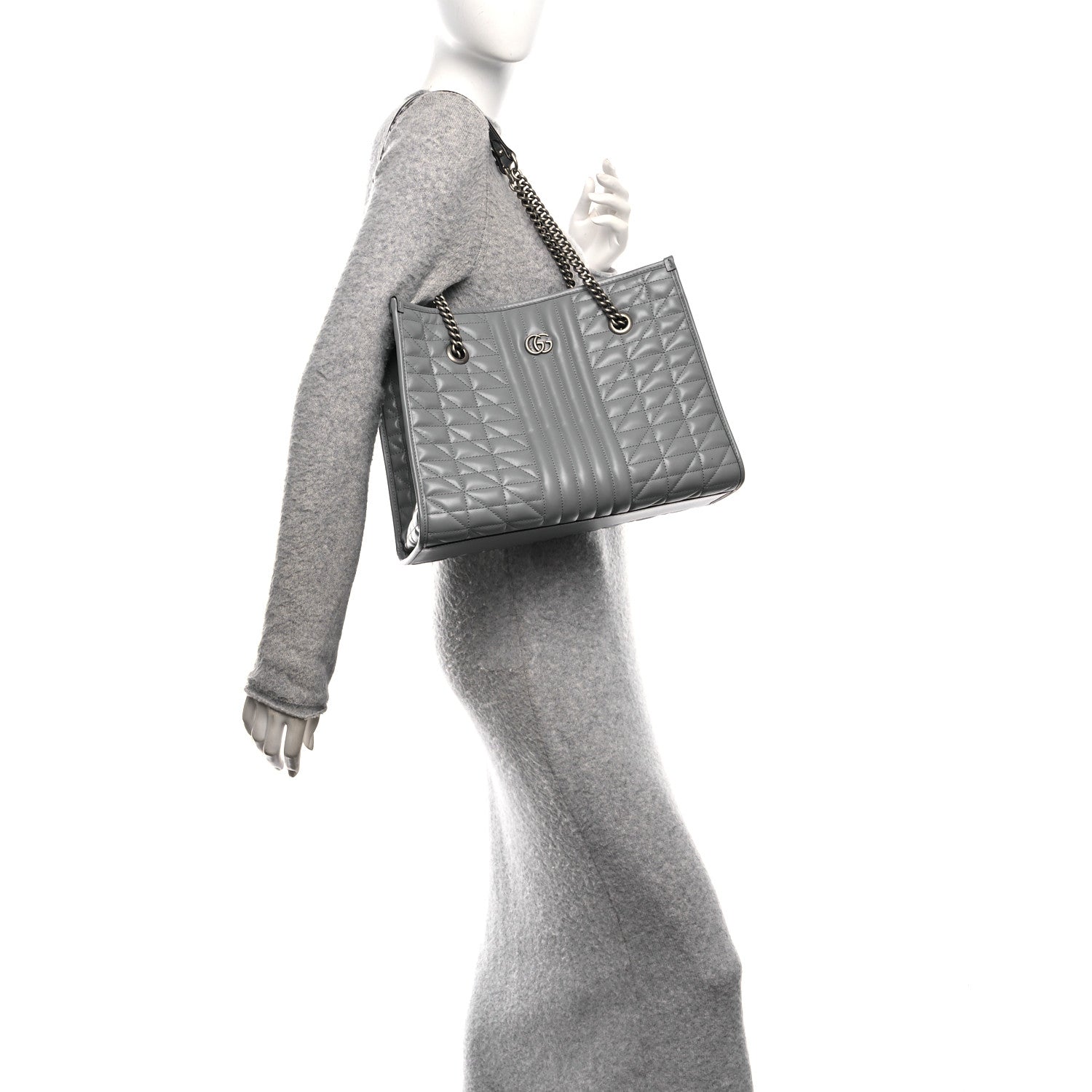 Calfskin Matelasse Aria Medium GG Marmont Shoulder Tote Deep Grey