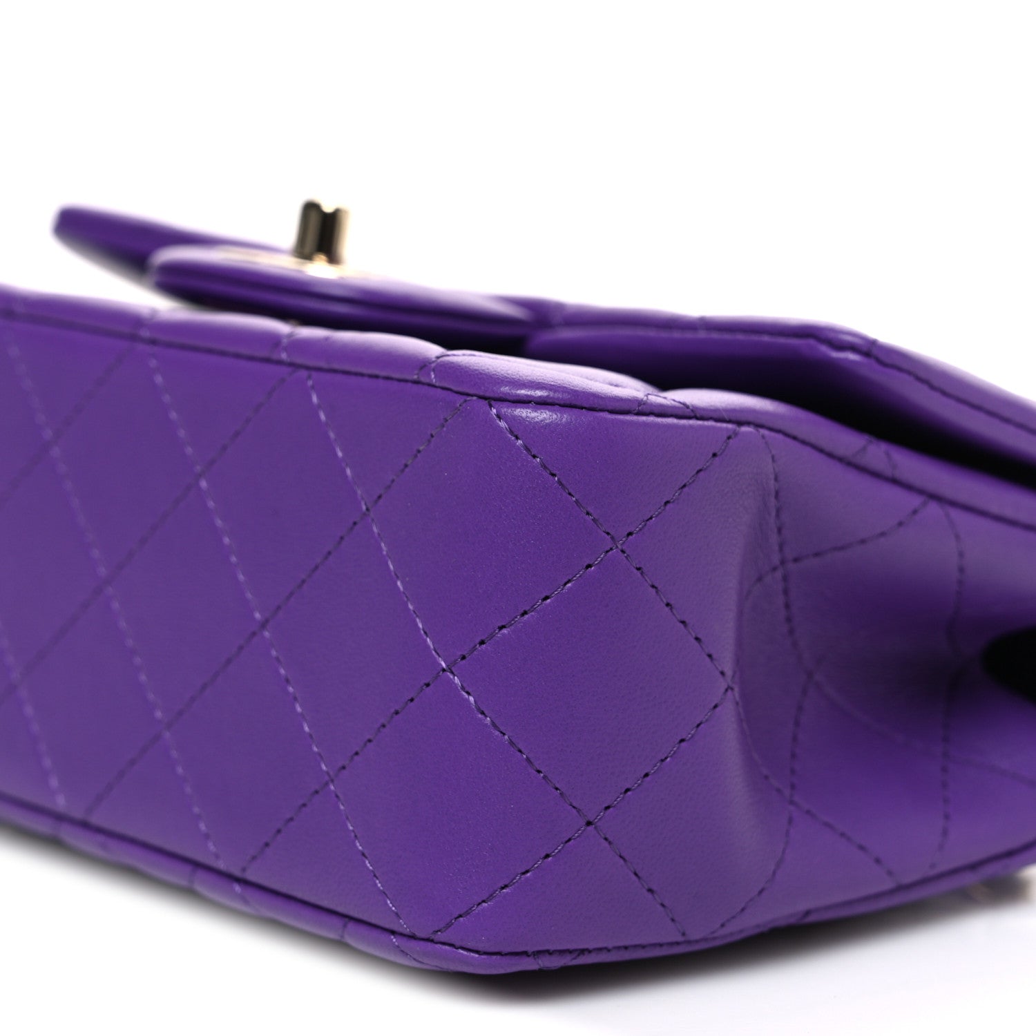Lambskin Quilted Mini Top Handle Rectangular Flap Dark Purple