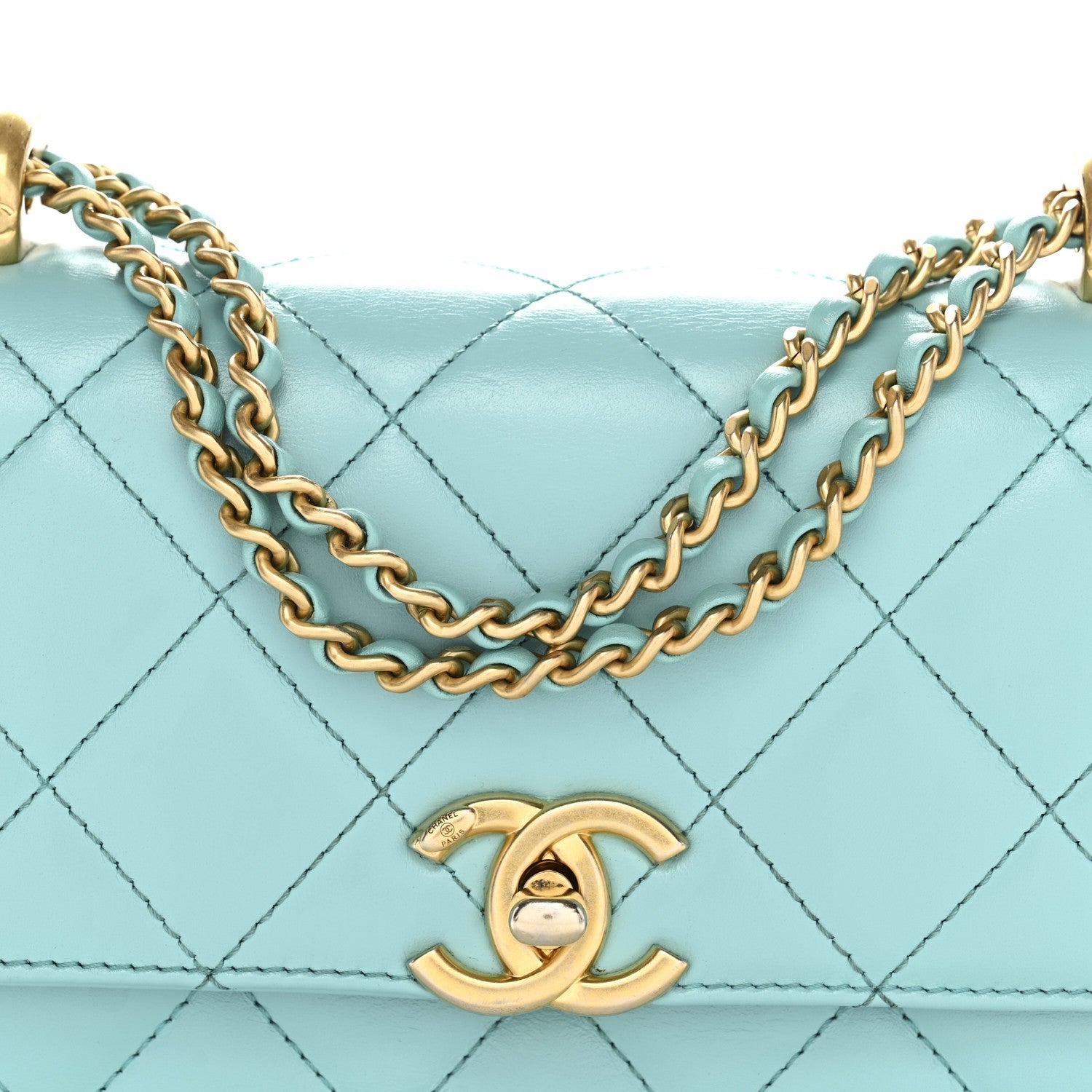 Calfskin Quilted Mini Perfect Fit Flap Turquoise