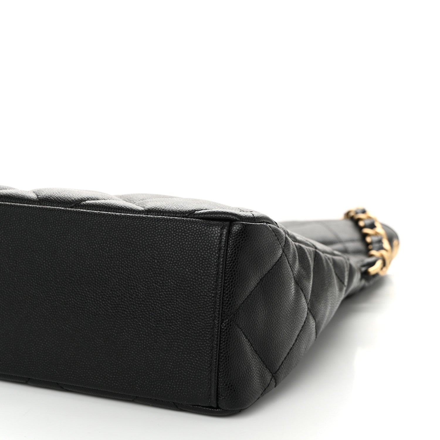 Caviar Quilted Fold Over Hobo Black
