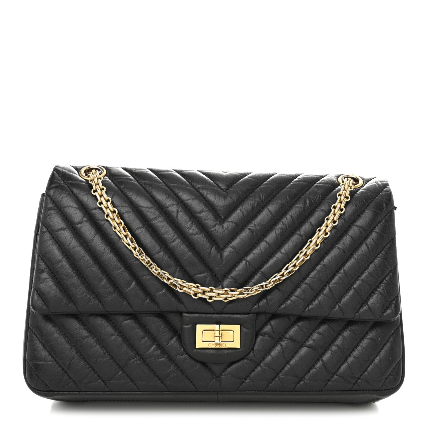 Aged Calfskin Chevron Quilted 2.55 Reissue 226 Flap Black