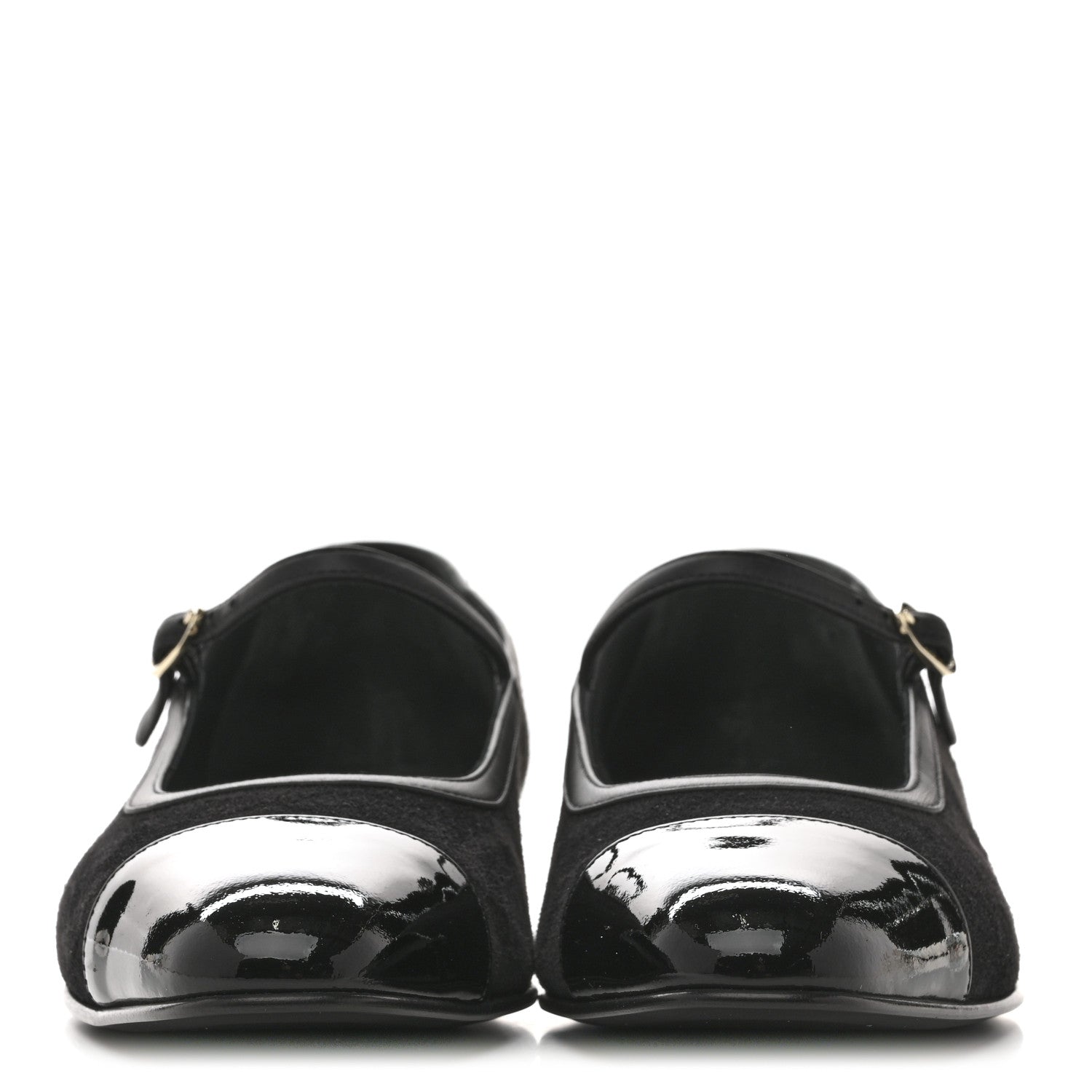 Suede Kidskin Lambskin Patent Calfskin Cap Toe CC Mary Jane Flats 39.5 Black