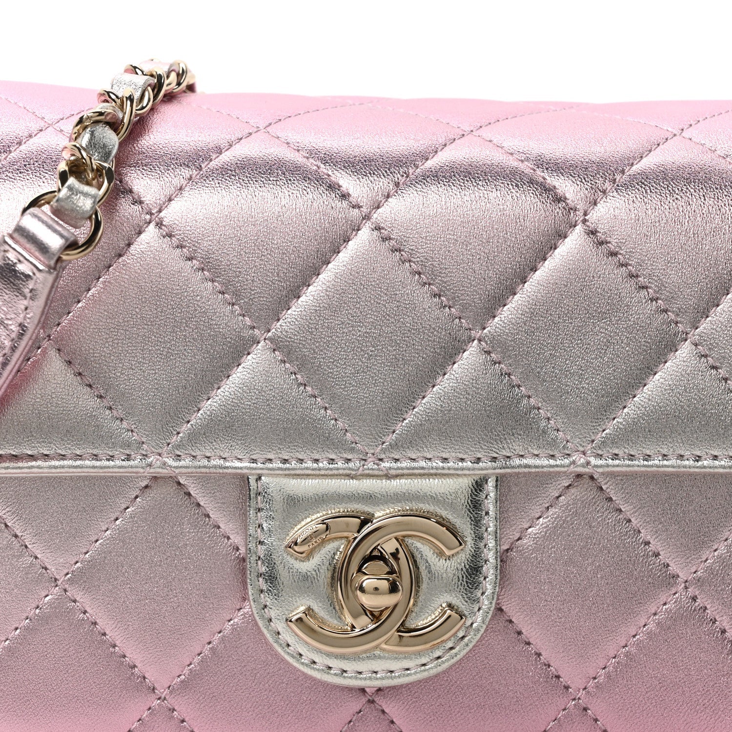 Metallic Lambskin Like A Wallet Flap Golden Pink