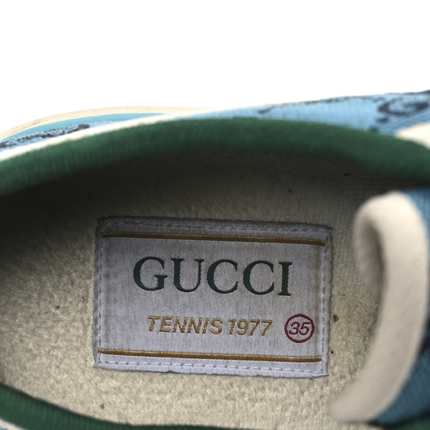 GG Monogram Multicolor Web Womens 1977 Tennis Sneakers 35 Light Blue Mystic White