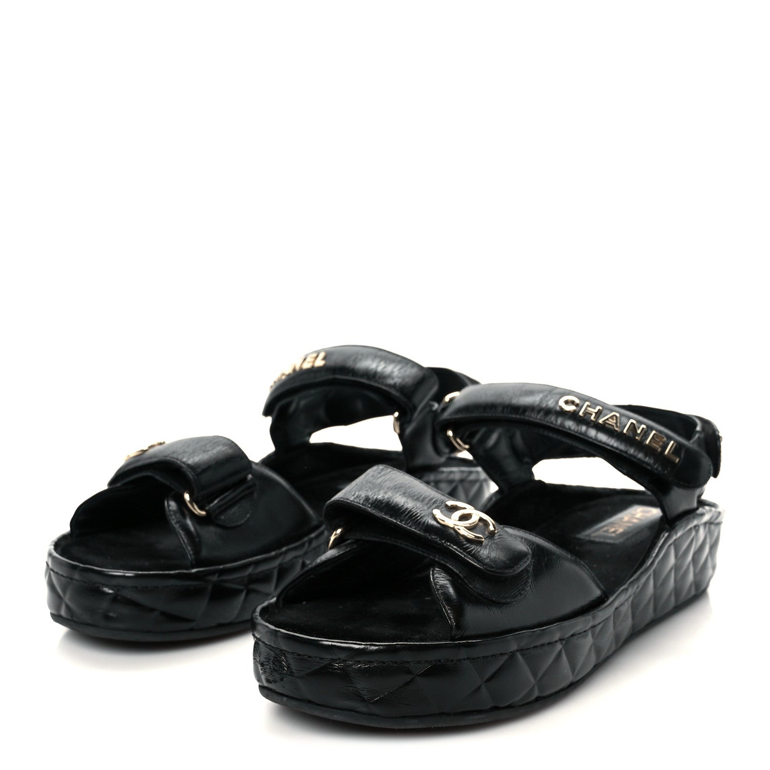 Shiny Calfskin Logo Platform Sandals 41 Black