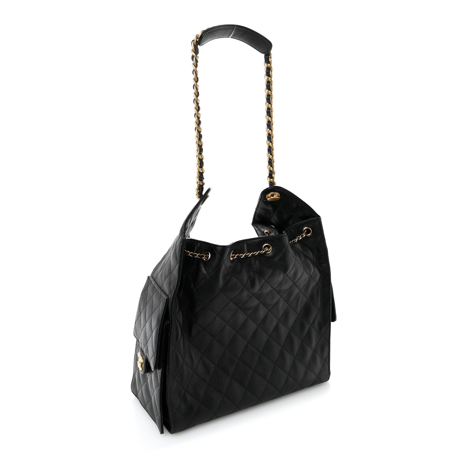 Caviar Quilted Medium Chanel 25 Handbag Black