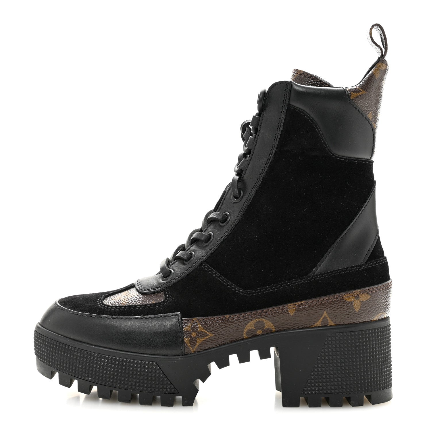 Suede Calfskin Monogram Laureate Platform Desert Boots 34.5 Black