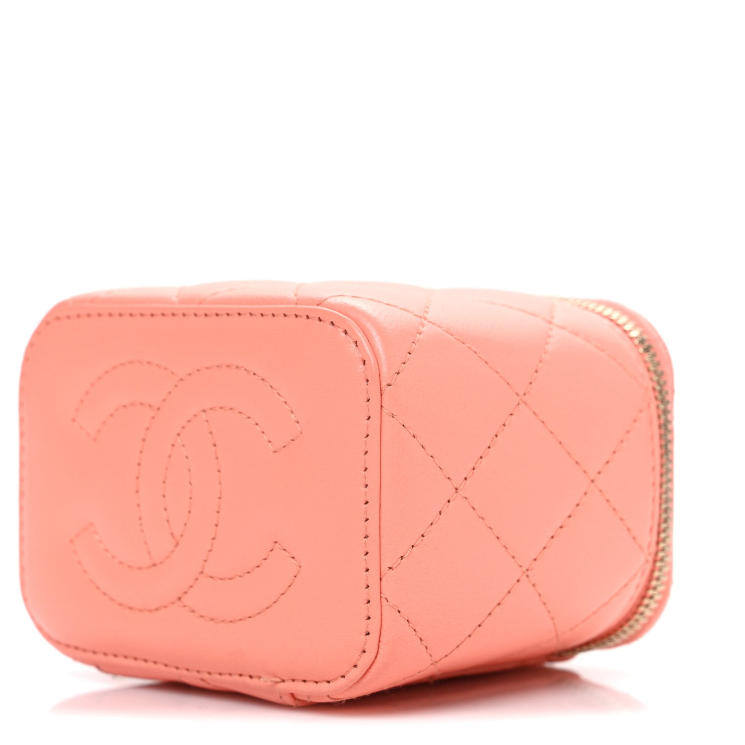 Lambskin Quilted Pearl Crush Mini Vanity Case With Chain Coral