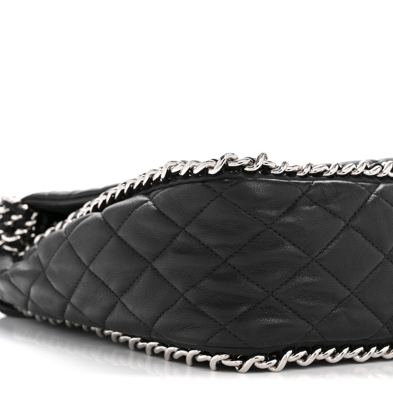 Washed Lambskin Quilted Maxi Chain Around Flap Black
