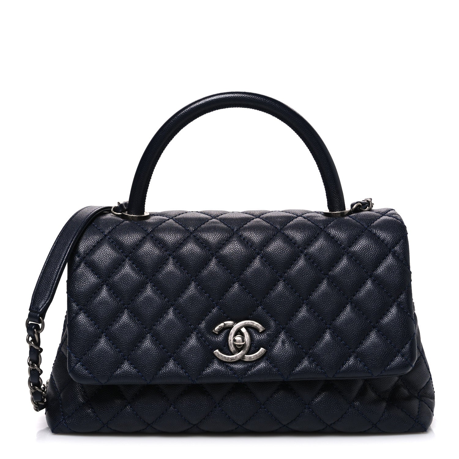 Caviar Quilted Small Coco Handle Flap Navy
