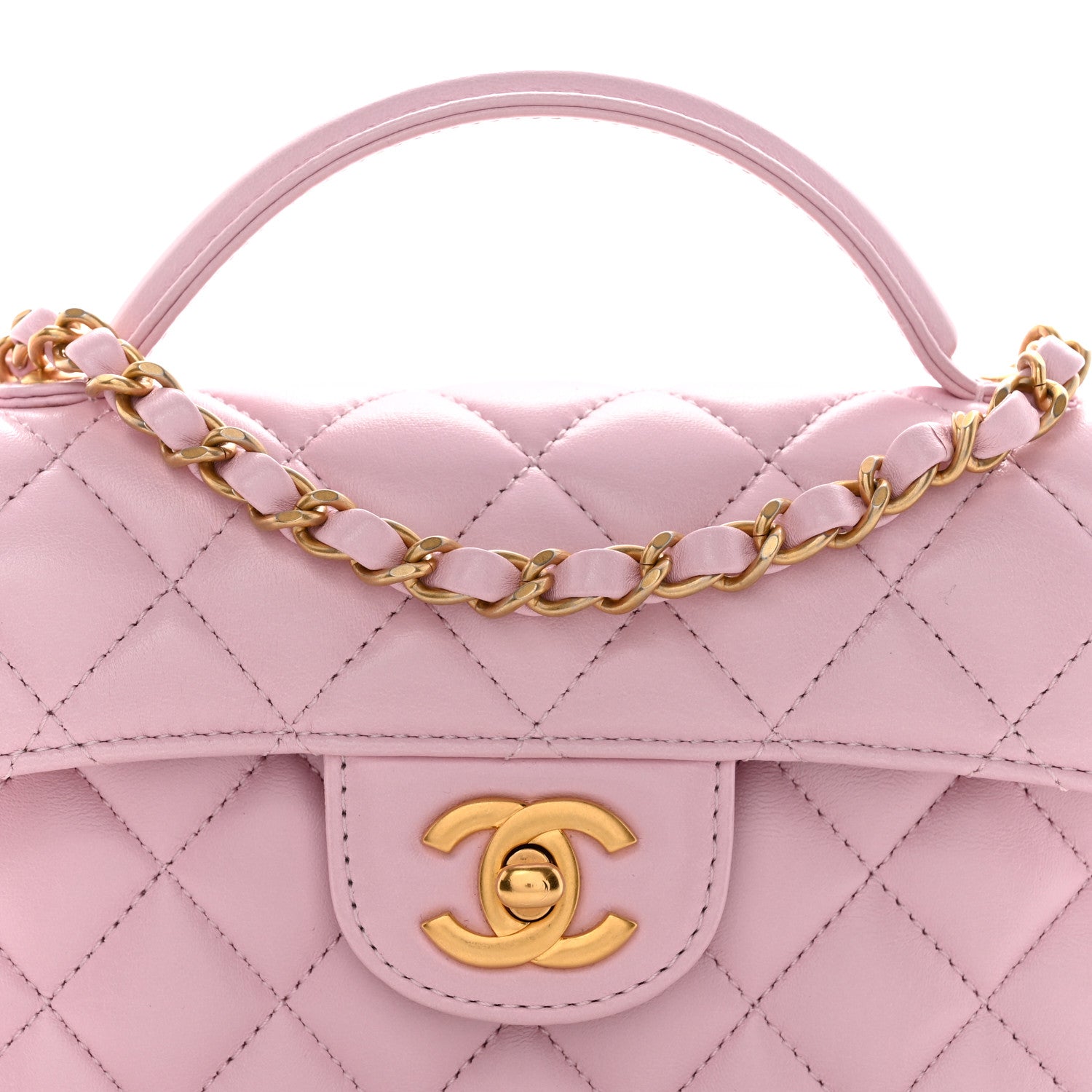 Lambskin Quilted Mini Flap Top Handle Bag Light Pink