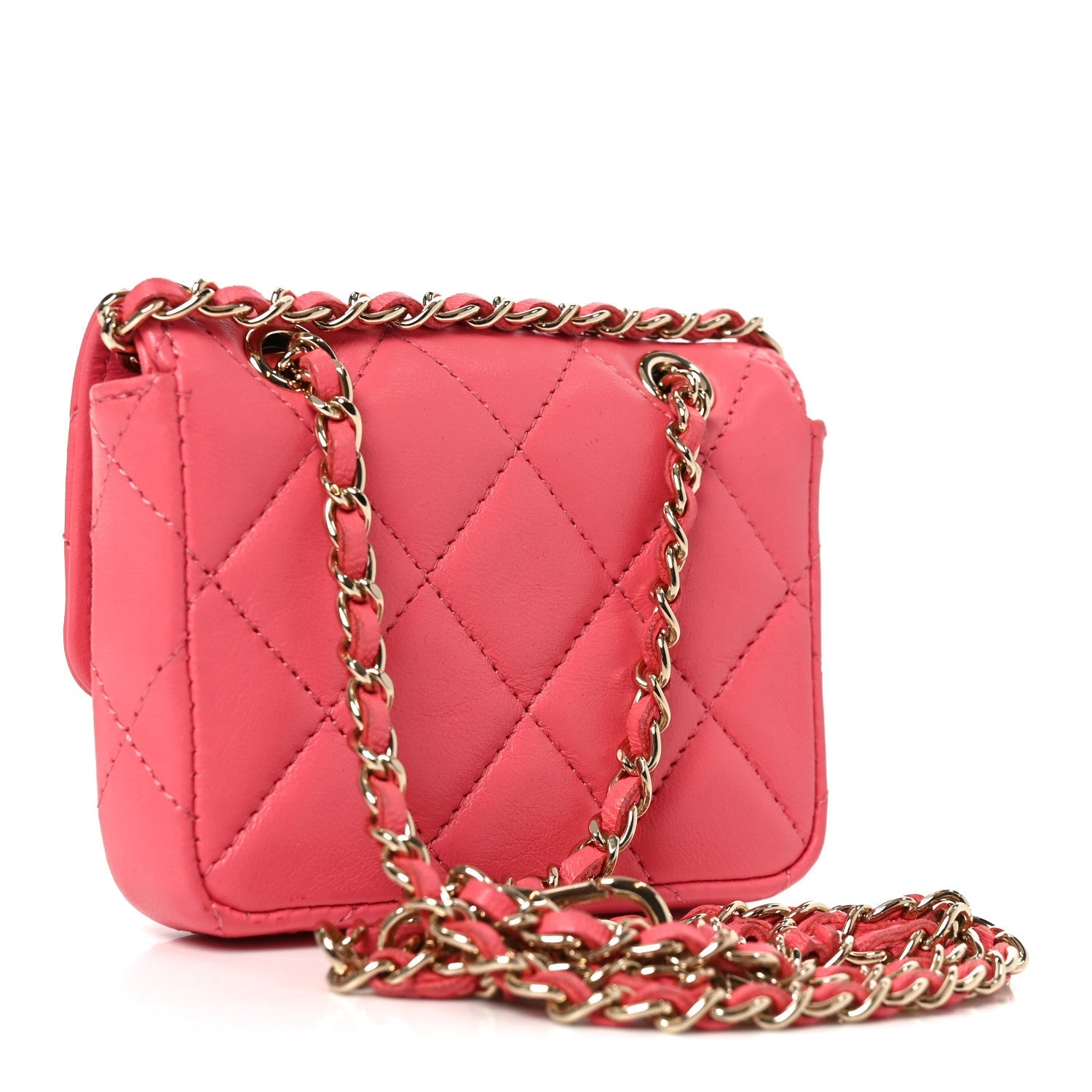 Lambskin Quilted Mini Chain Belt Bag Pink