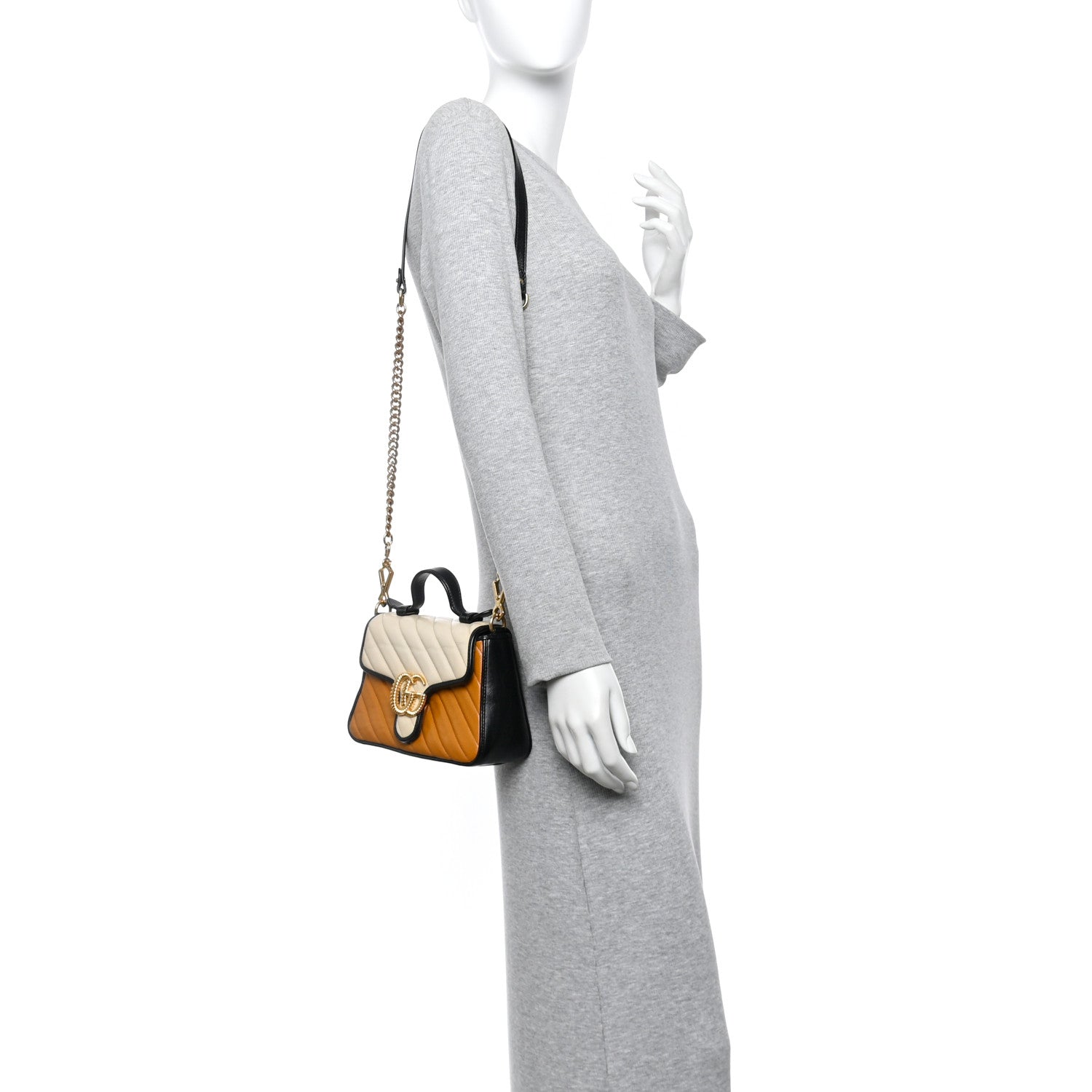 Azalea Calfskin Matelasse Diagonal Mini GG Marmont Top Handle Shoulder Bag Cognac Mystic White Black