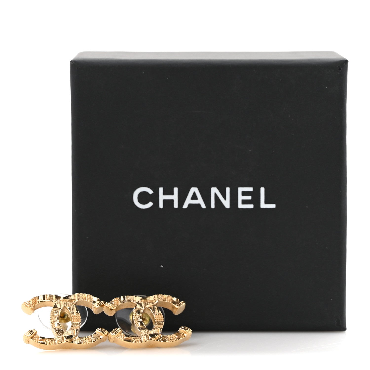 Metal Tweed Effect CC Earrings Gold
