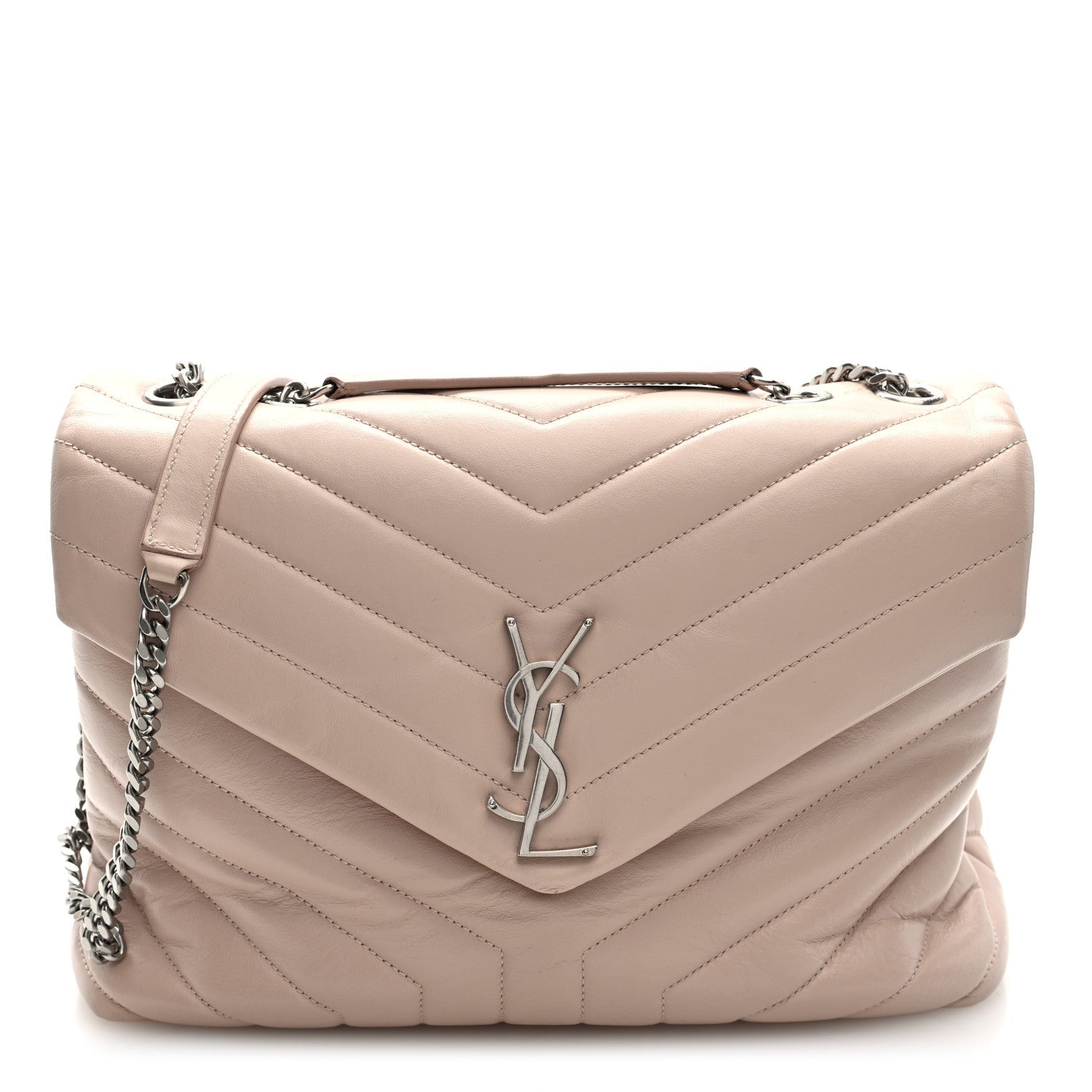 Calfskin Y Quilted Monogram Medium Loulou Chain Satchel Light Natural