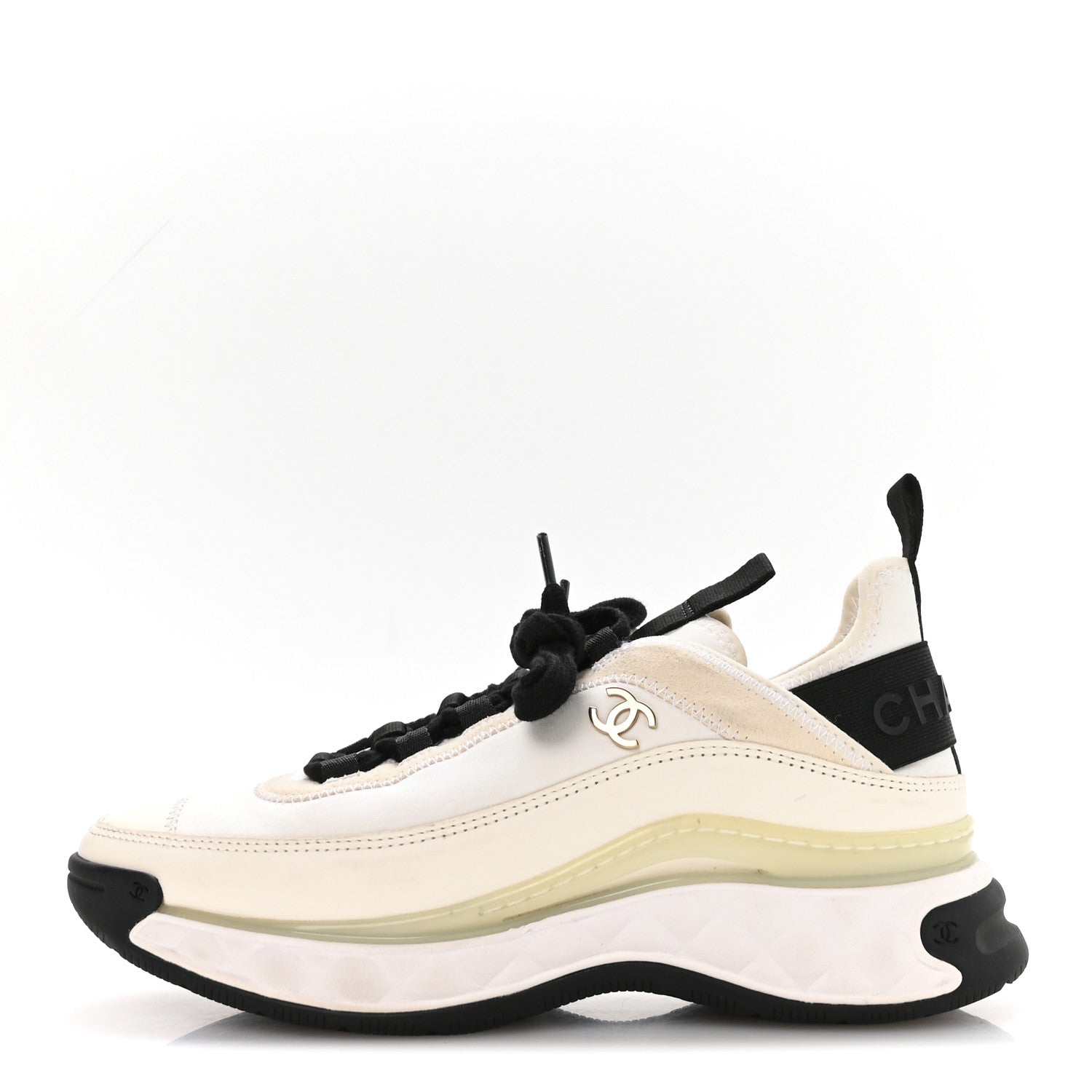 Velvet Calfskin Mixed Fibers CC Sneakers 37 Ivory Black