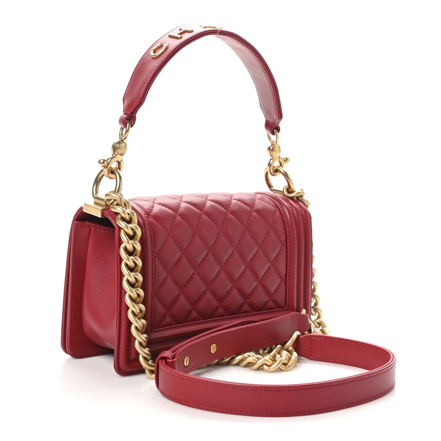Calfskin Quilted Small Boy Logo Top Handle Flap Red