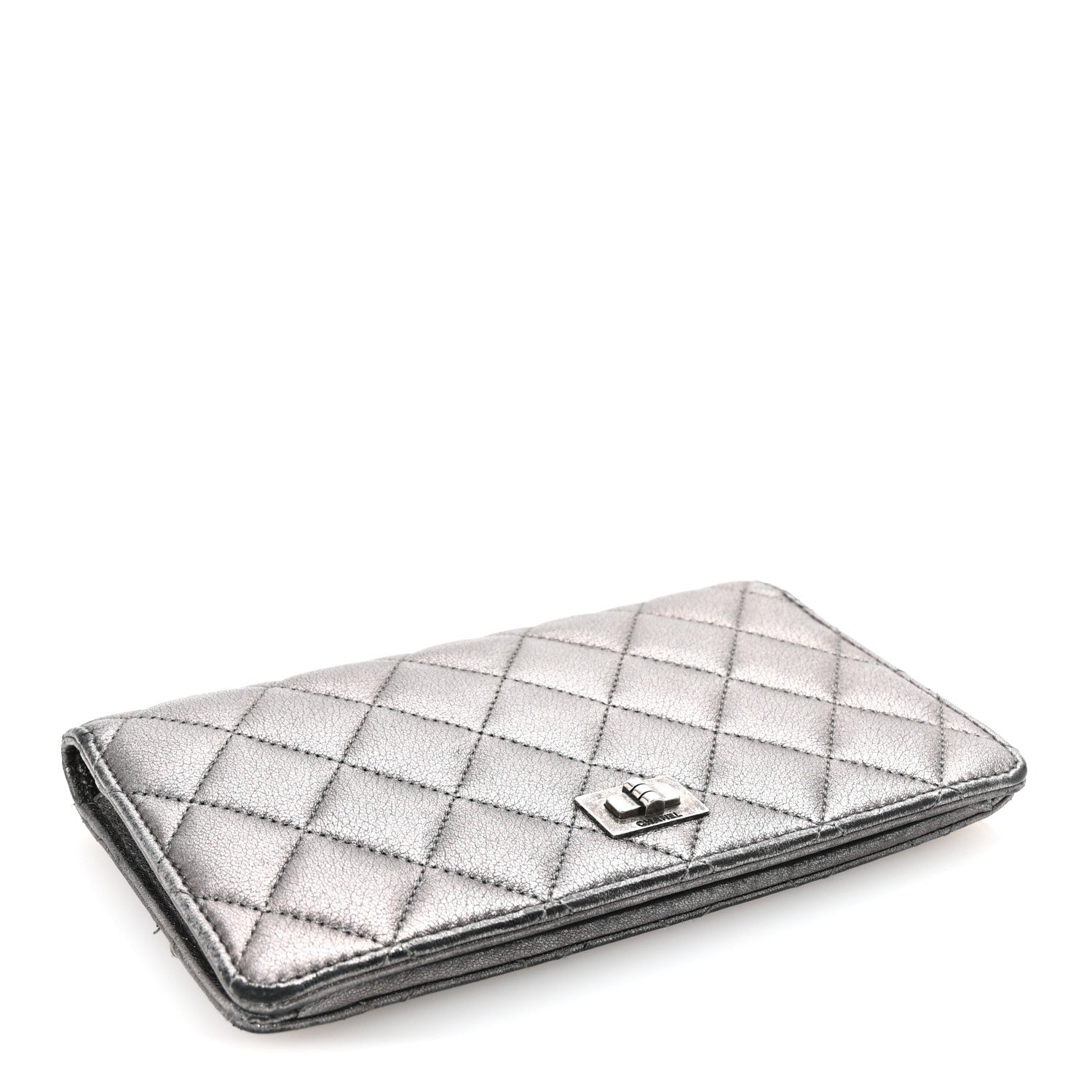 Metallic Aged Calfskin Quilted Reissue Yen Wallet Silver