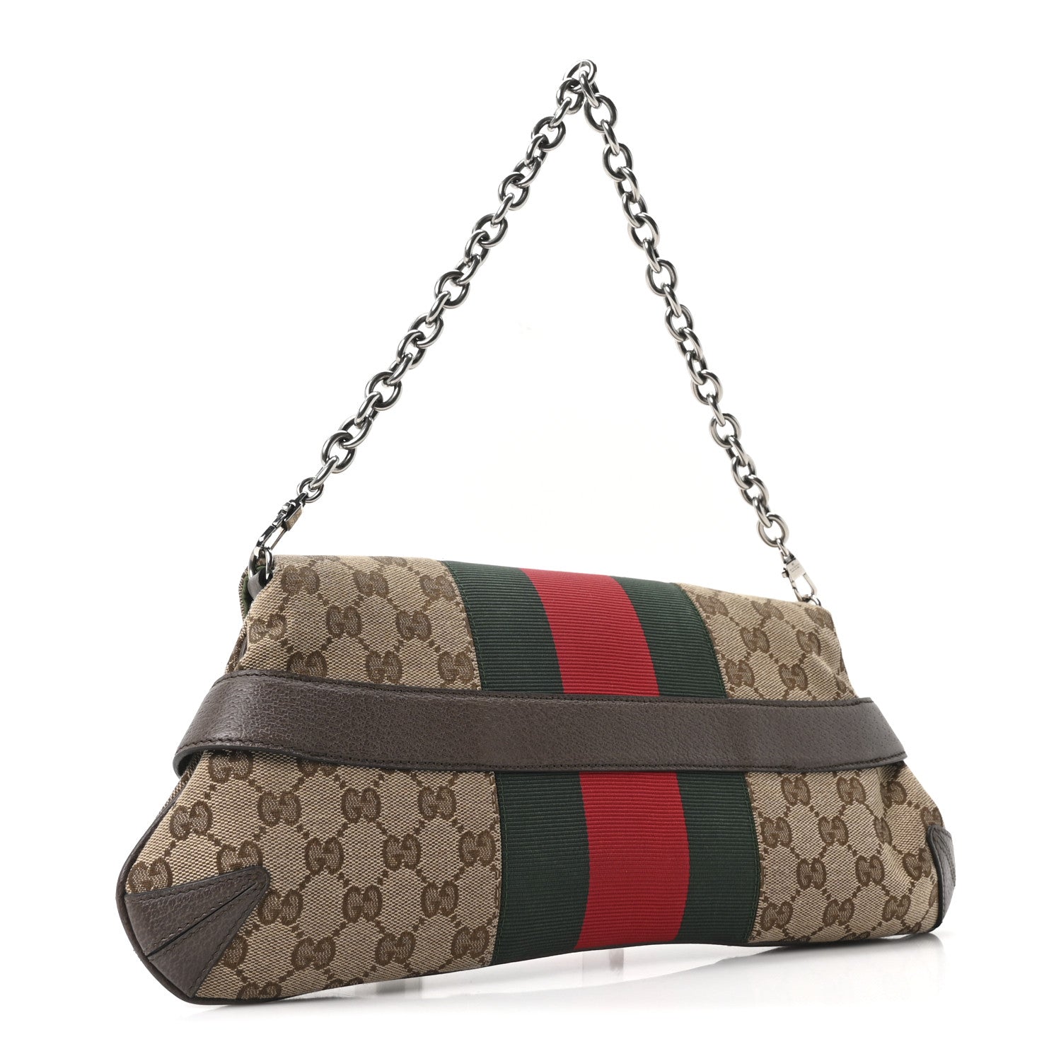 Monogram Textured Dollar Calfskin Heavy Grosgrain Web Medium Maxi Horsebit Chain Shoulder Bag Beige Ebony New Acero