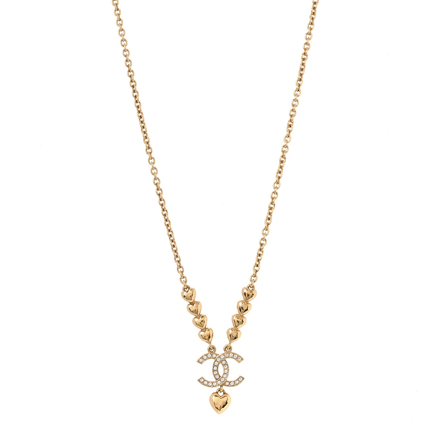 Crystal CC Heart Link Pendant Necklace Gold