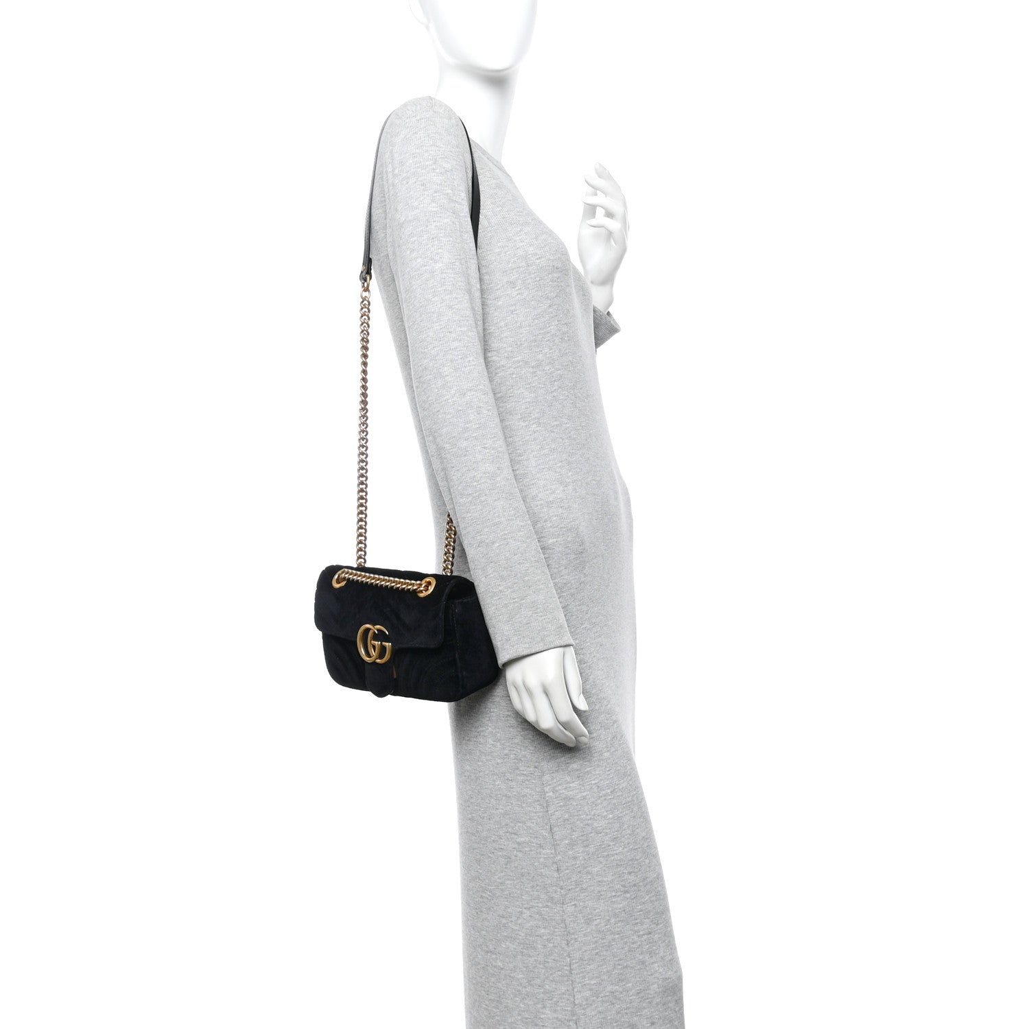 Velvet Matelasse Small GG Marmont Shoulder Bag Black