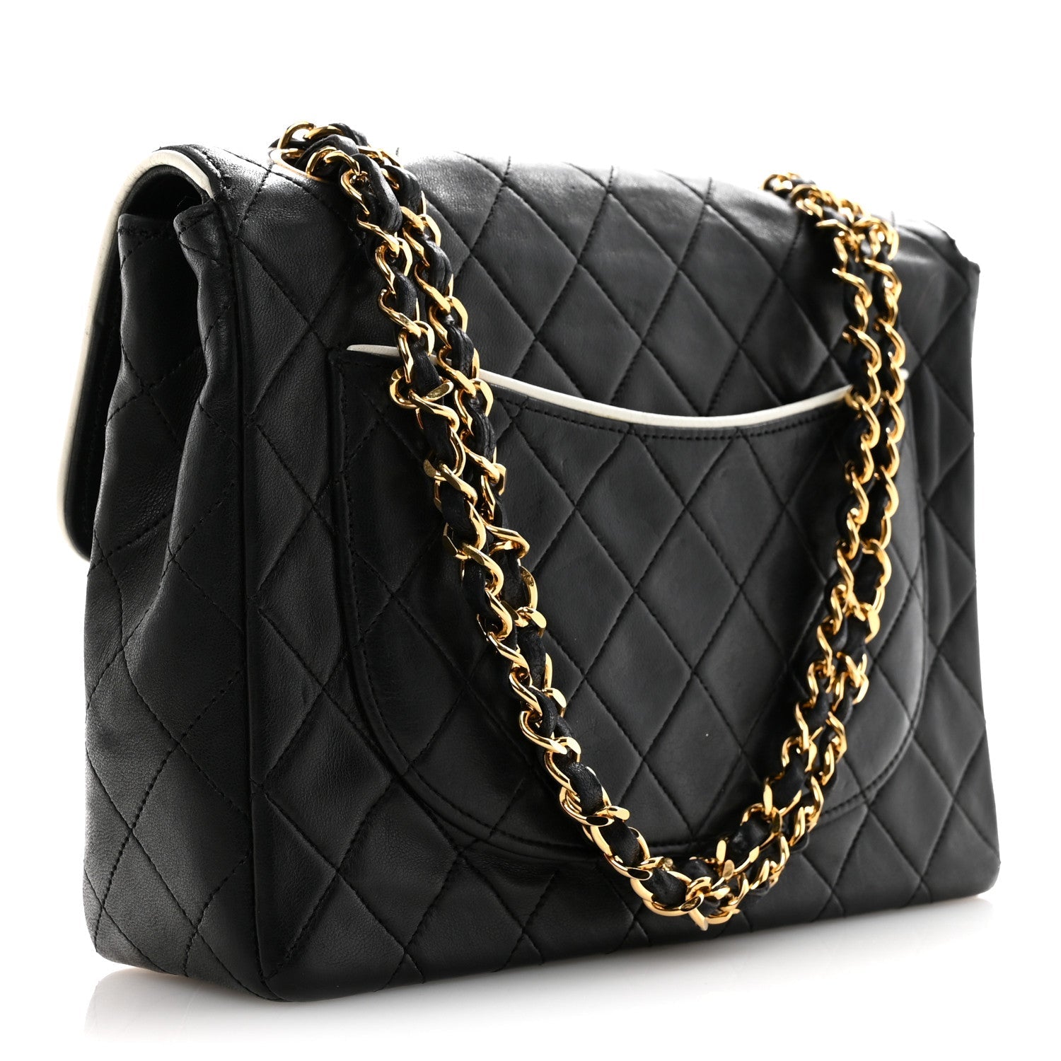 Lambskin Quilted Single Flap Black White
