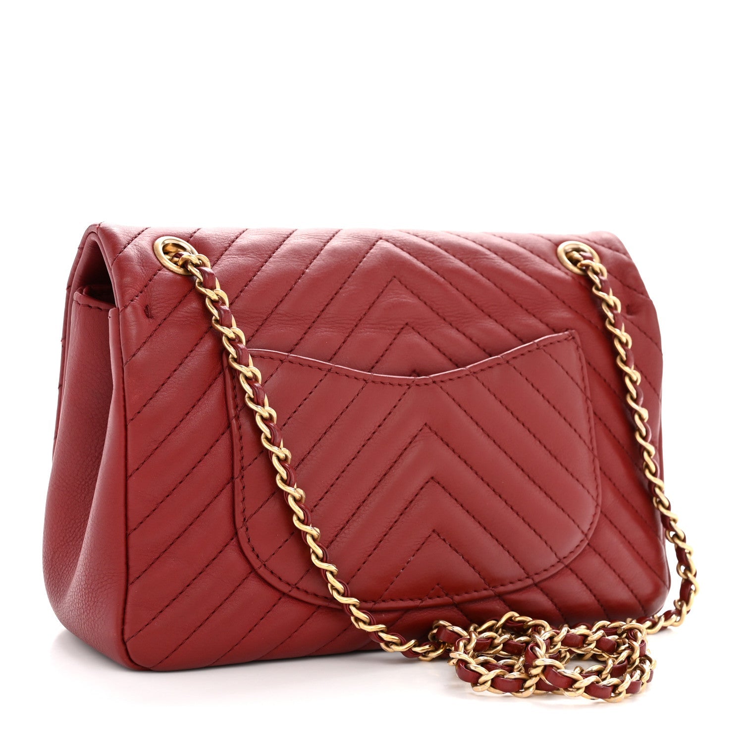 Calfskin Chevron Quilted Mini Rock The Corner Flap Red